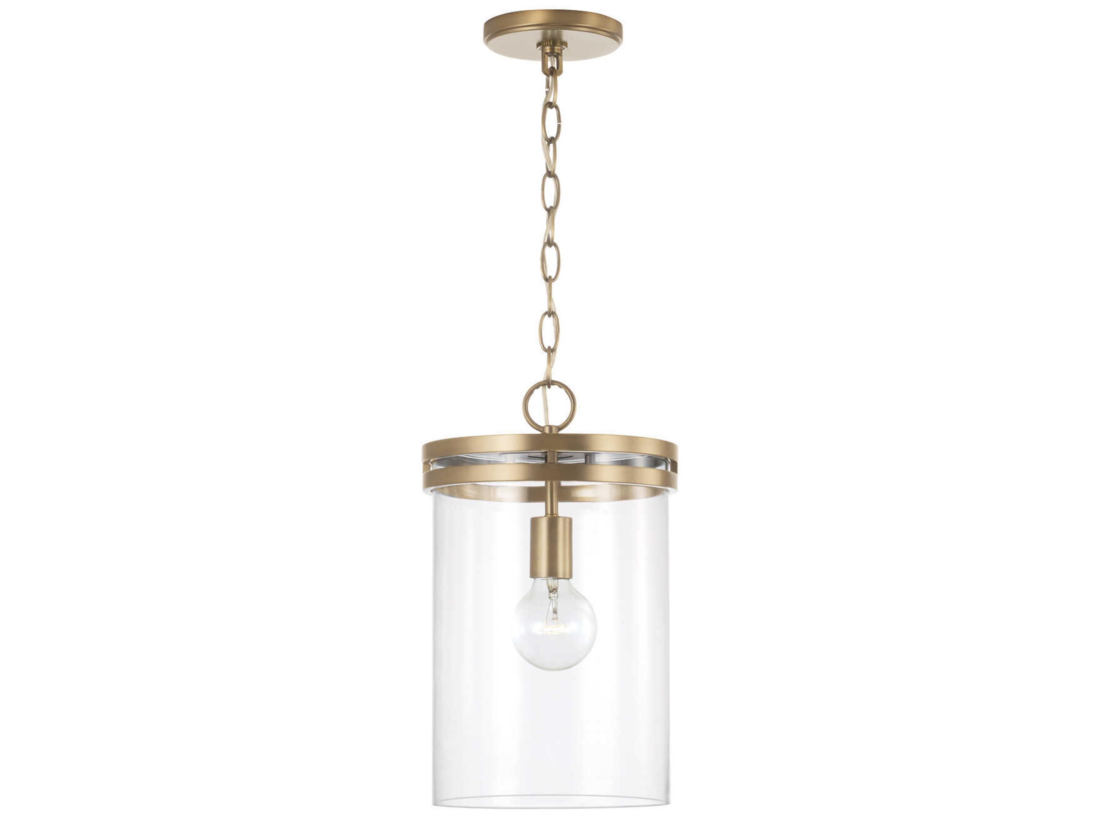 Fuller 1-Light Aged Brass Glass Cylinder Mini Pendant