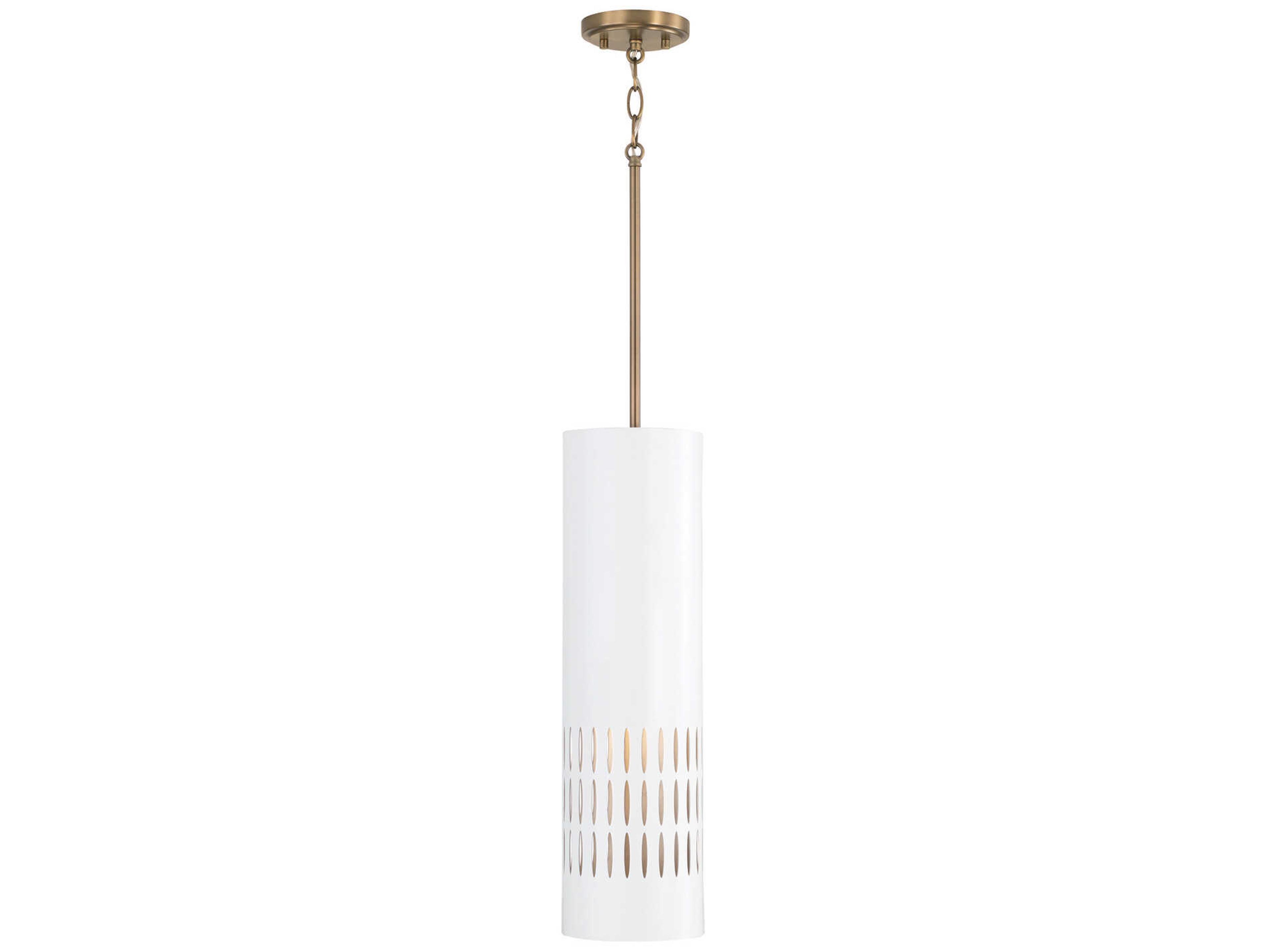 Dash 1-Light Aged Brass White Cylinder Mini Pendant