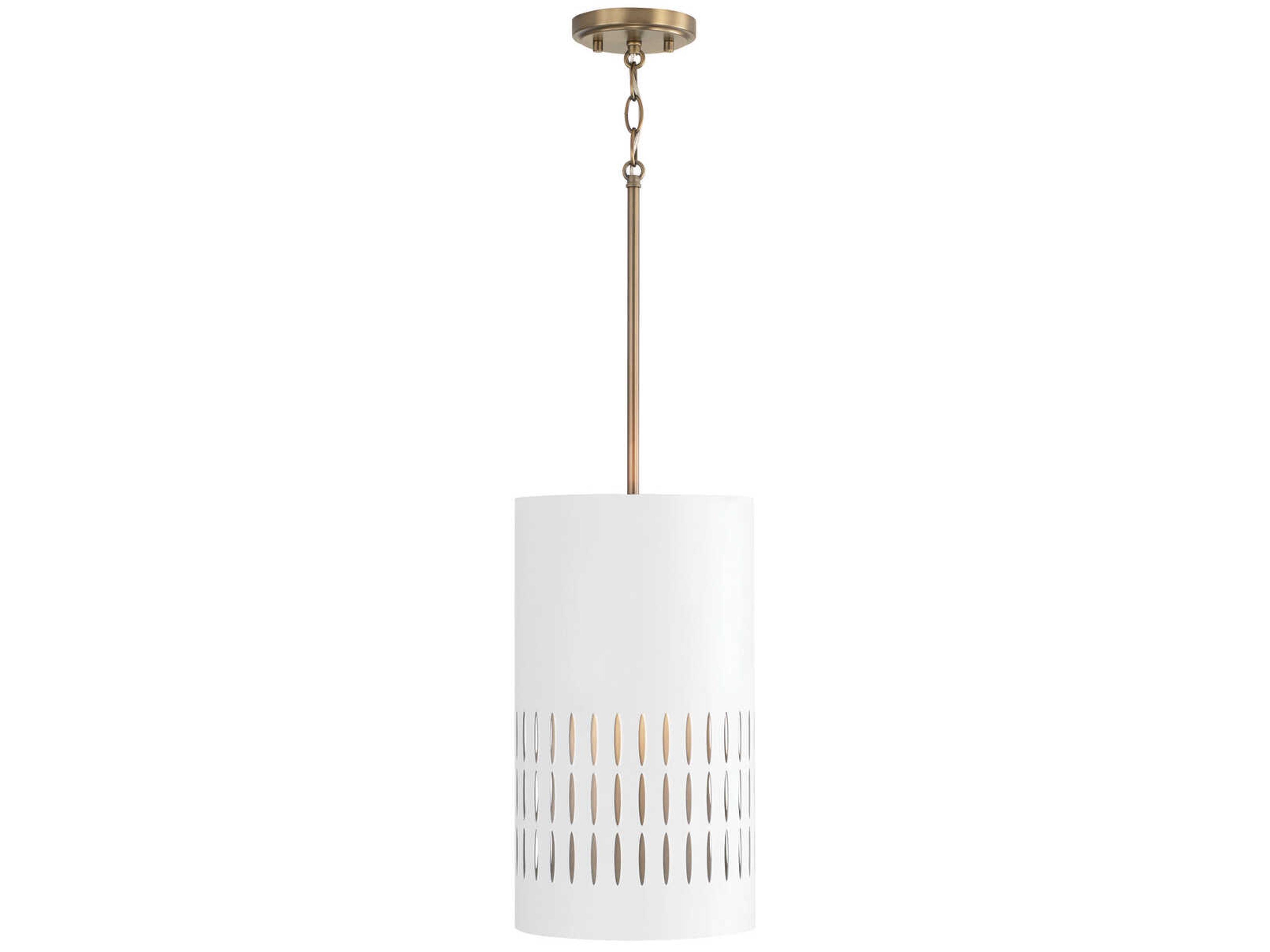 Dash 1-Light Aged Brass White Cylinder Mini Pendant