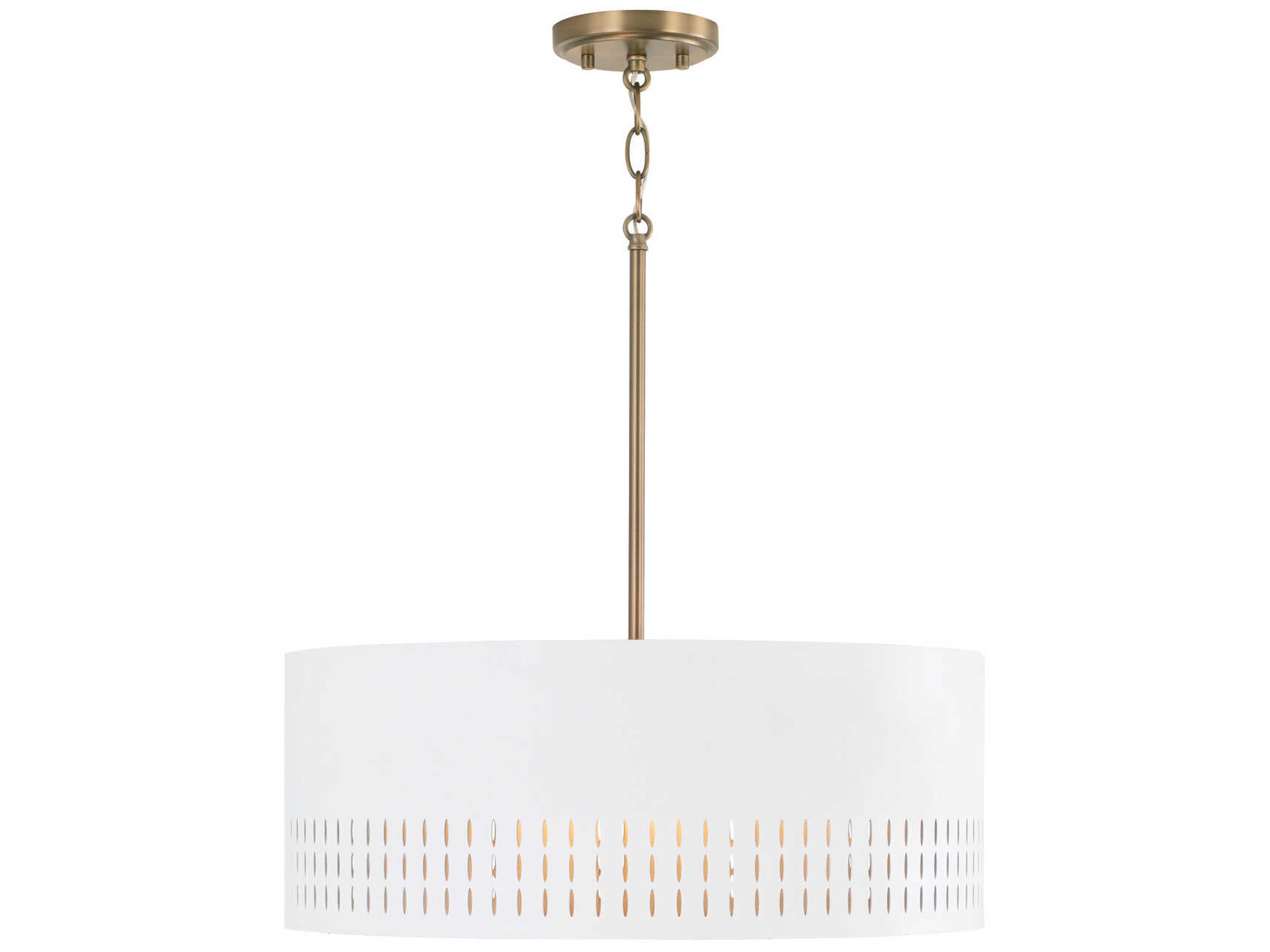 Dash 3-Light Aged Brass White Drum Pendant