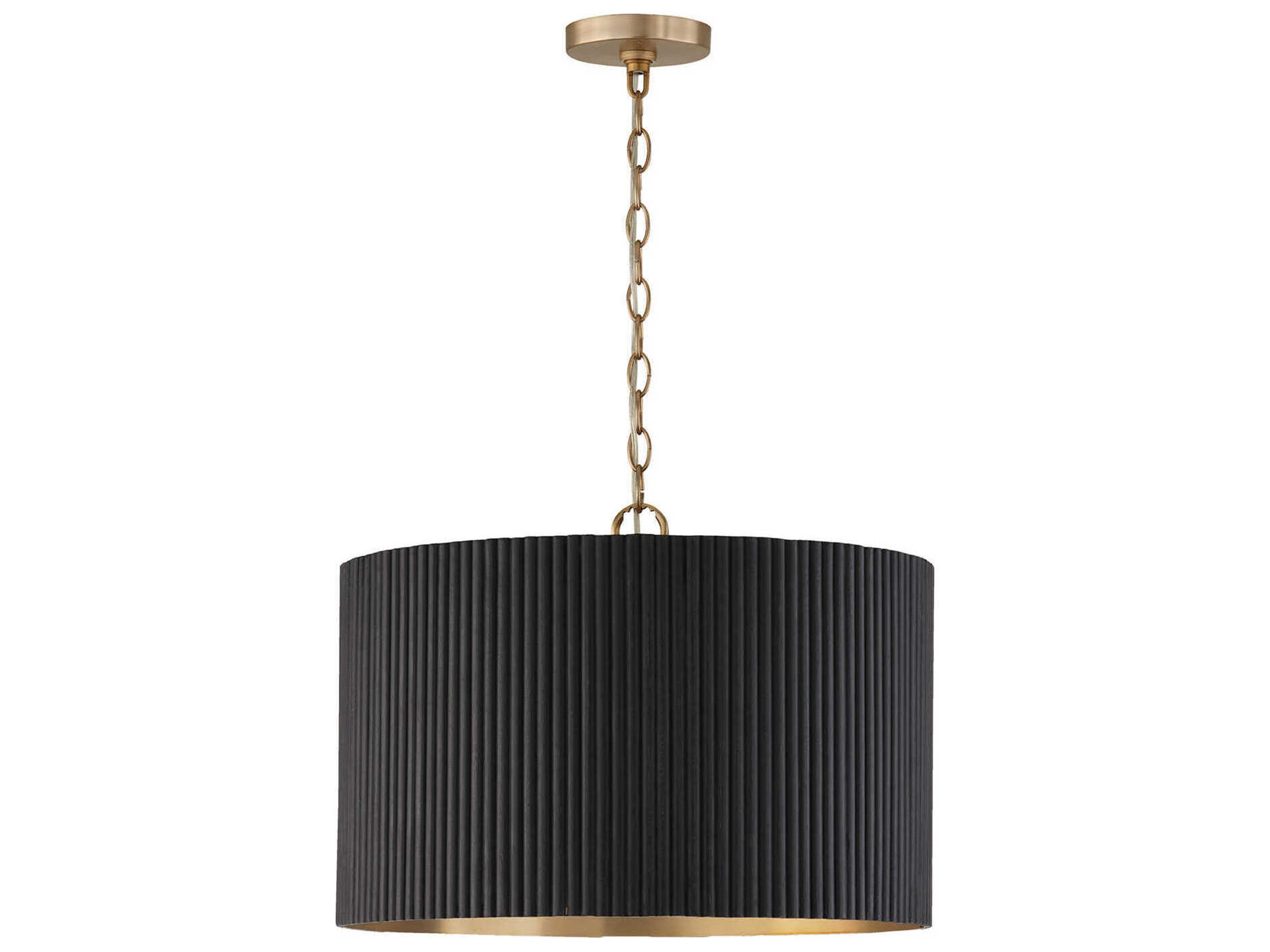 Donovan 3-Light Black Stain And Matte Brass Drum Pendant