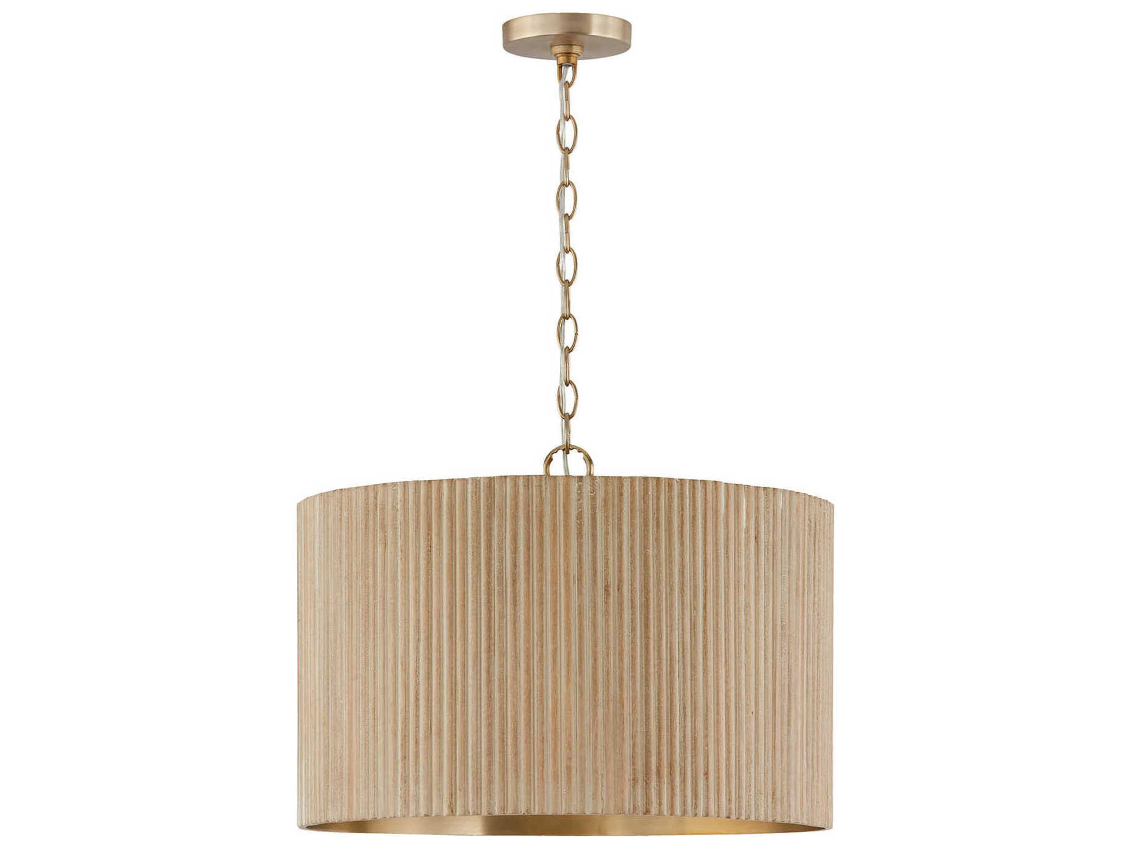 Donovan 3-Light White Wash And Matte Brass Brown Drum Pendant