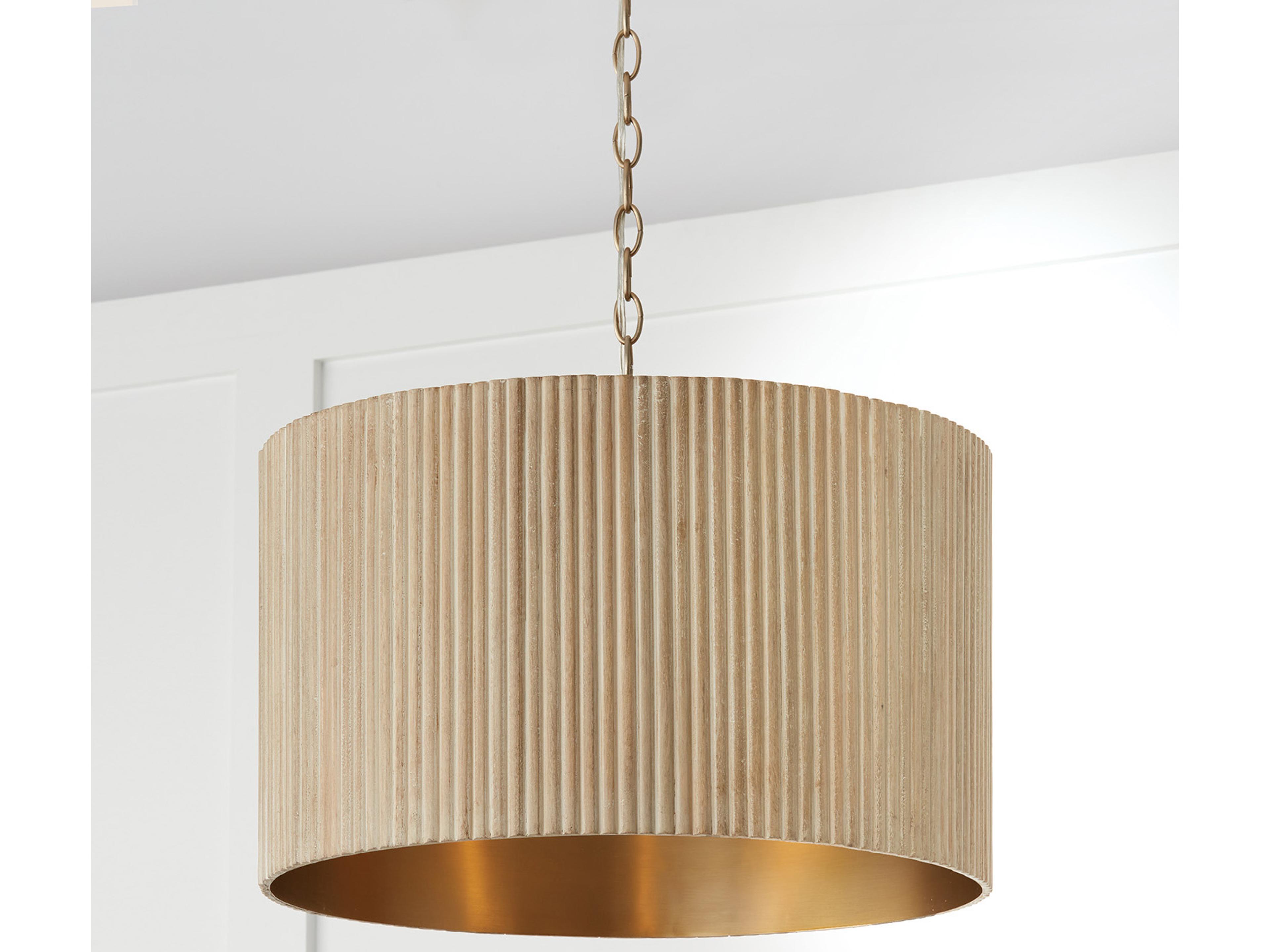 Capital Lighting Donovan 3-Light White Wash And Matte Brass Brown Drum Pendant