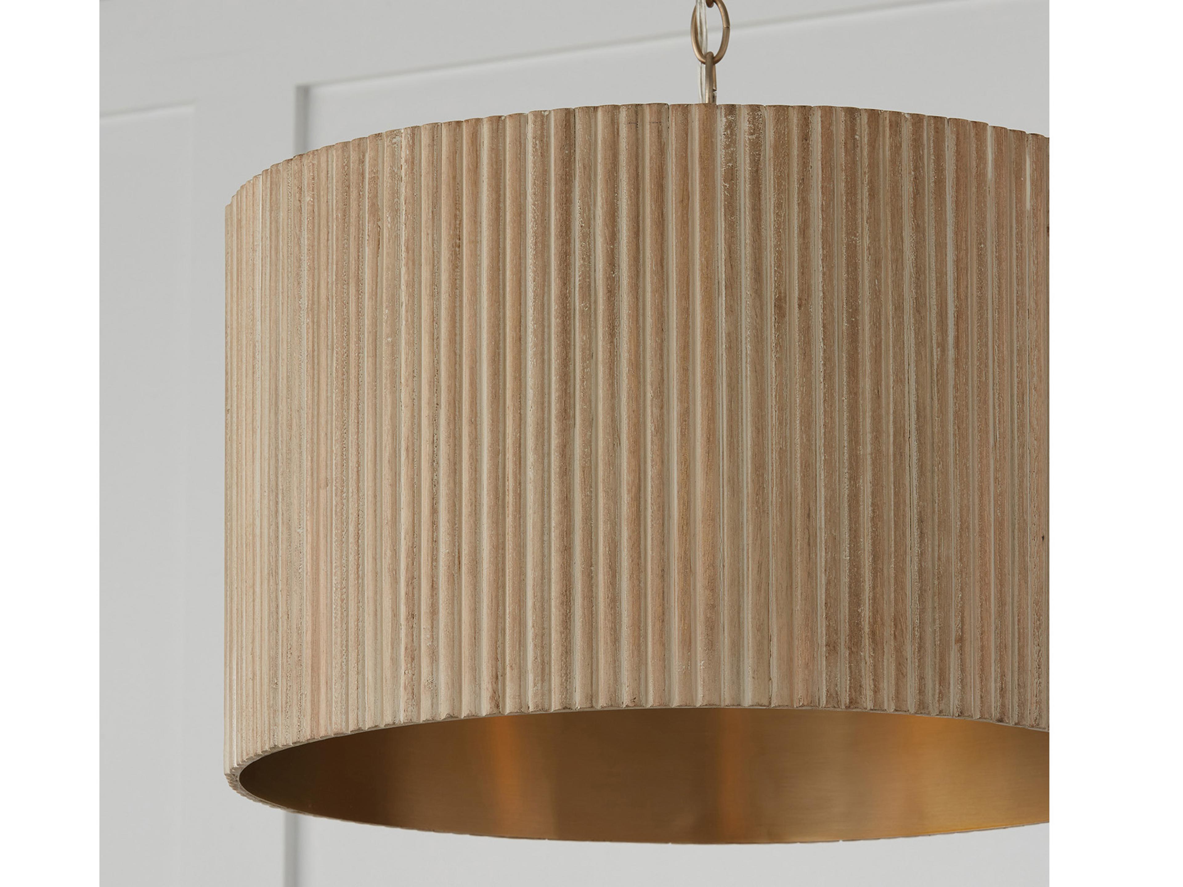 Capital Lighting Donovan 3-Light White Wash And Matte Brass Brown Drum Pendant