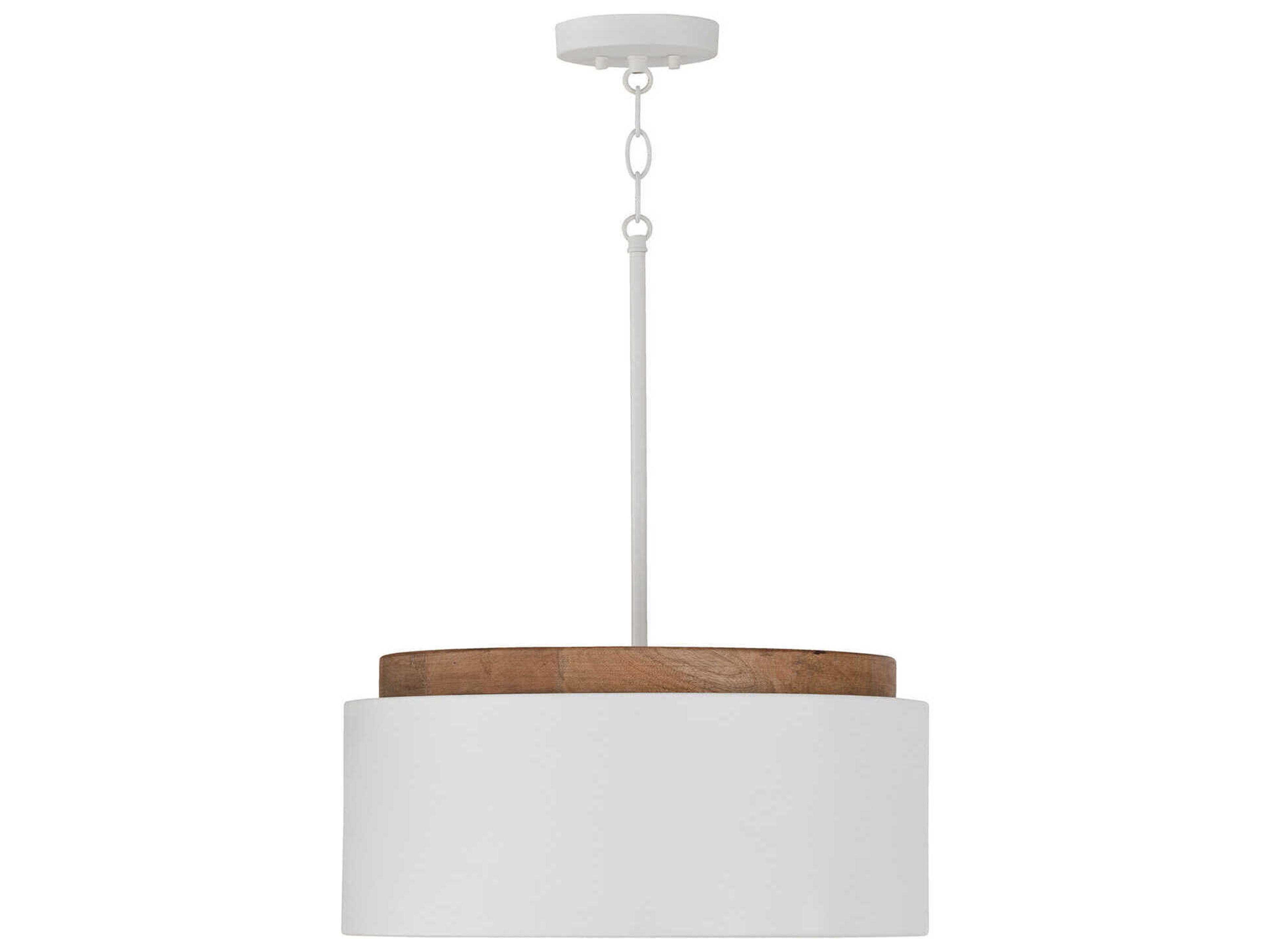 Liam 1-Light Light Wood And White Drum Pendant