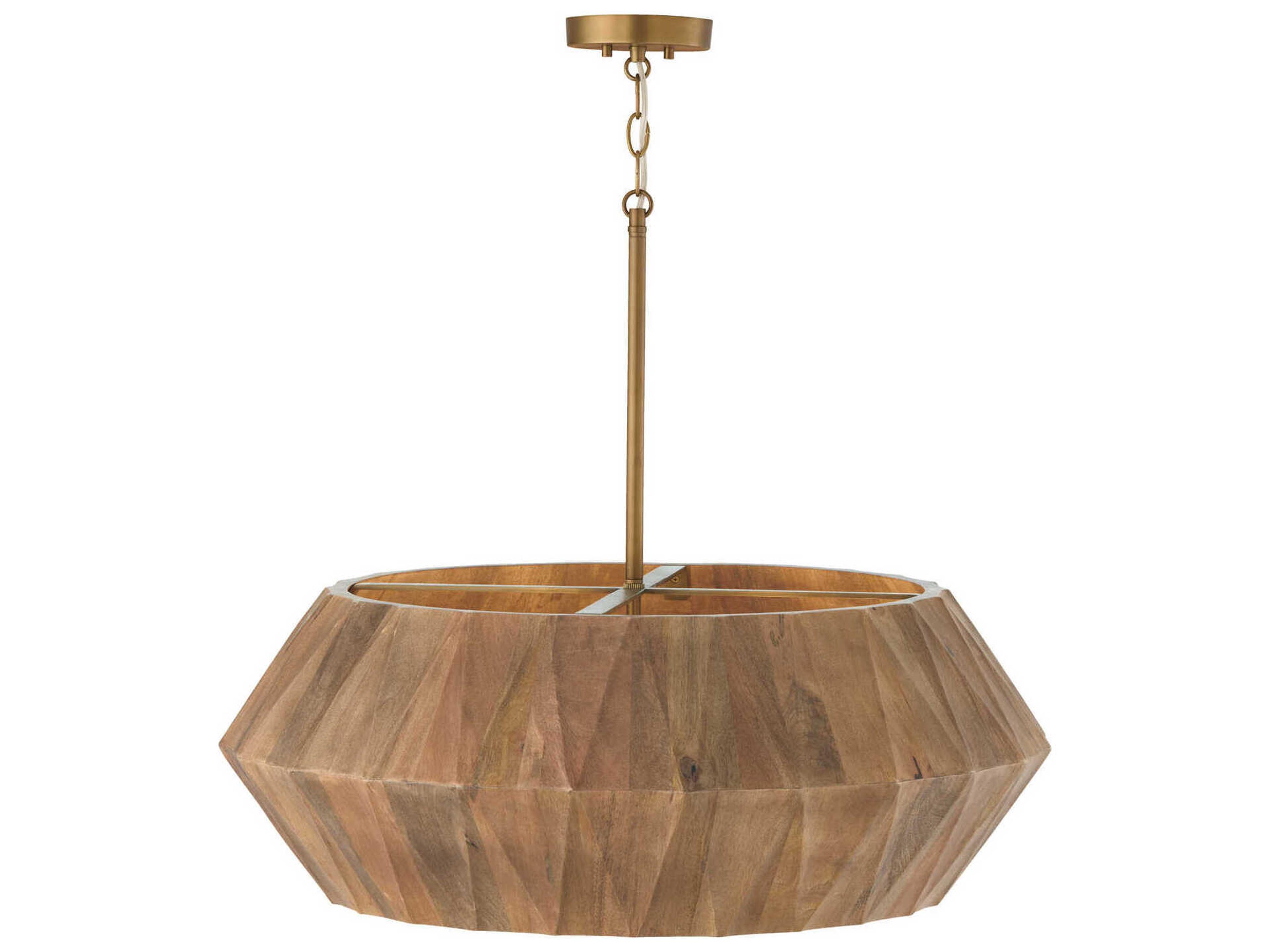 Capital Lighting Nadeau 6-Light Light Wood Patinaed Brass Drum Geometric Pendant
