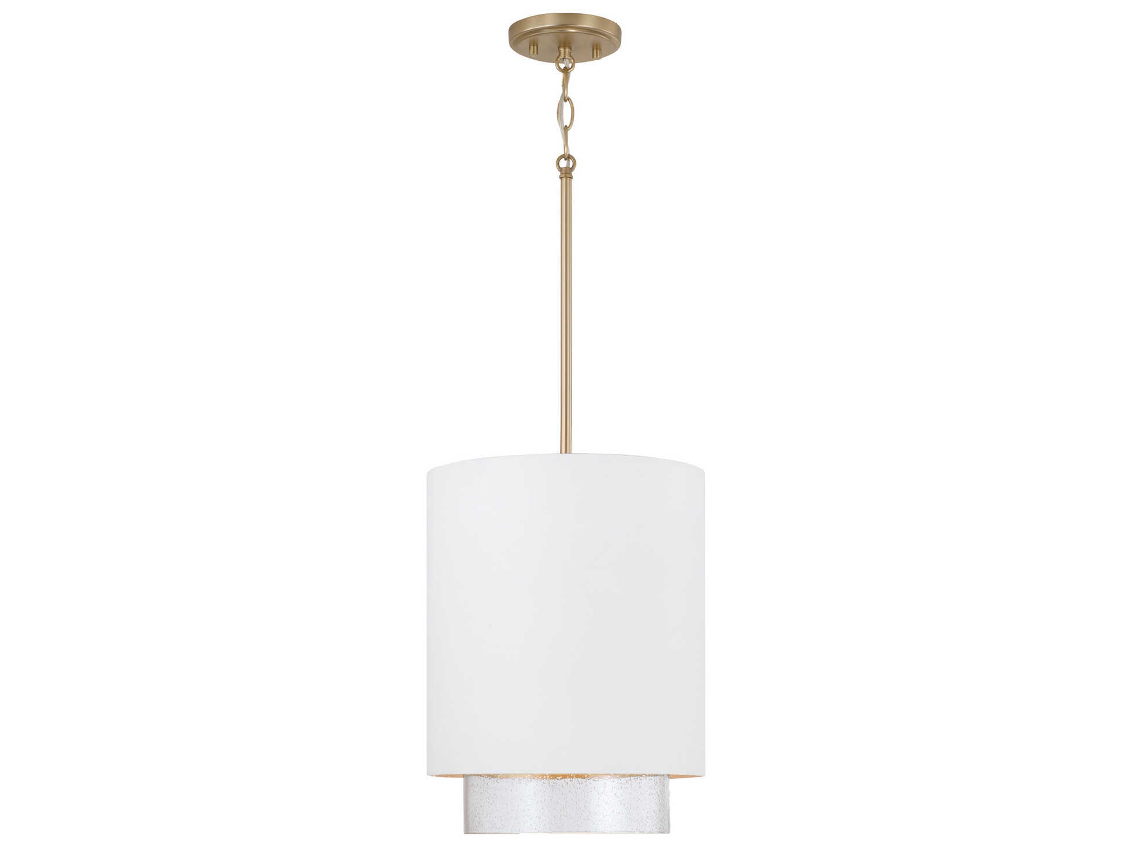 Weller 1-Light Matte Brass White Cylinder Mini Pendant