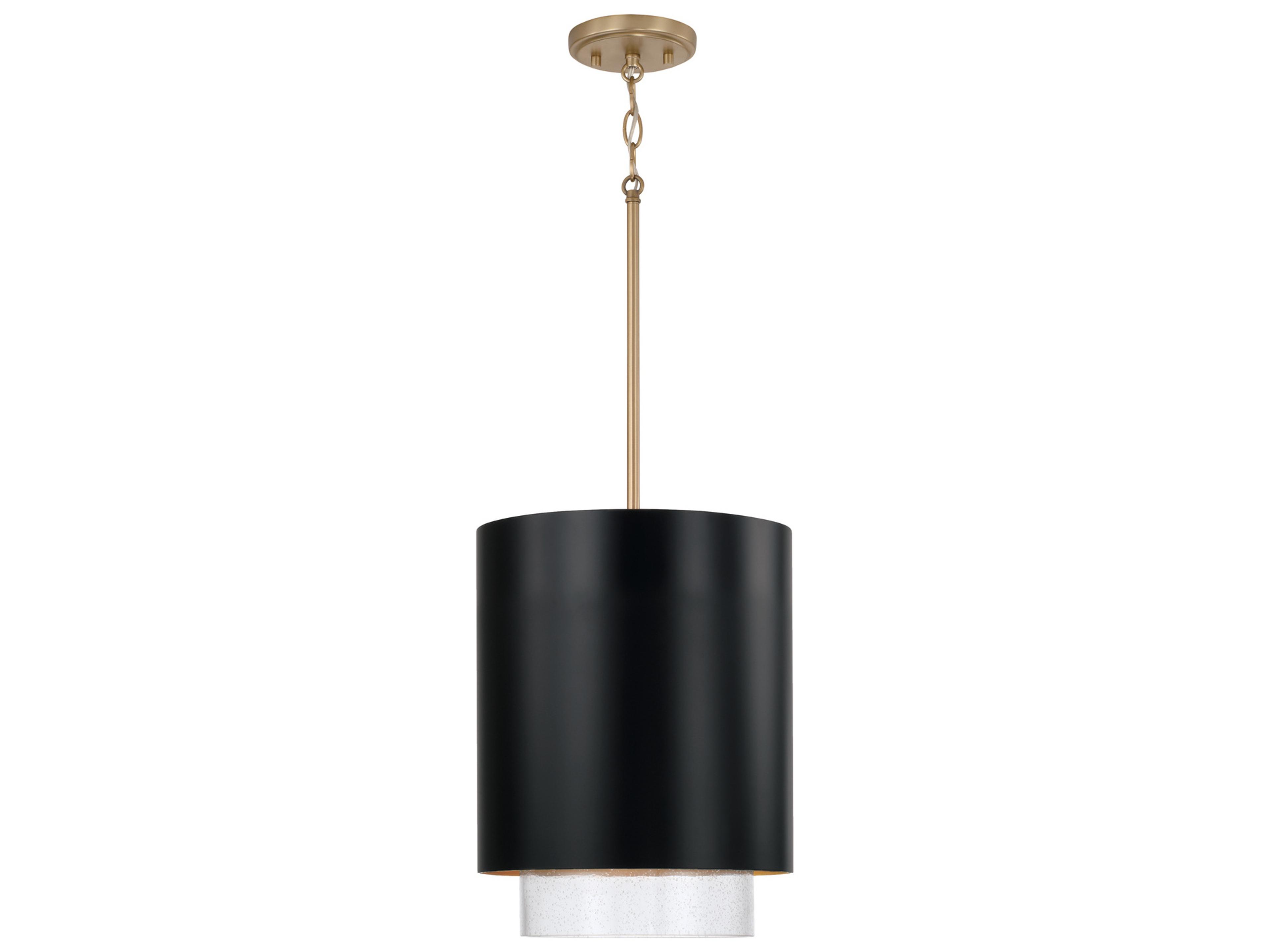 Weller 1-Light Matte Brass Black Cylinder Mini Pendant