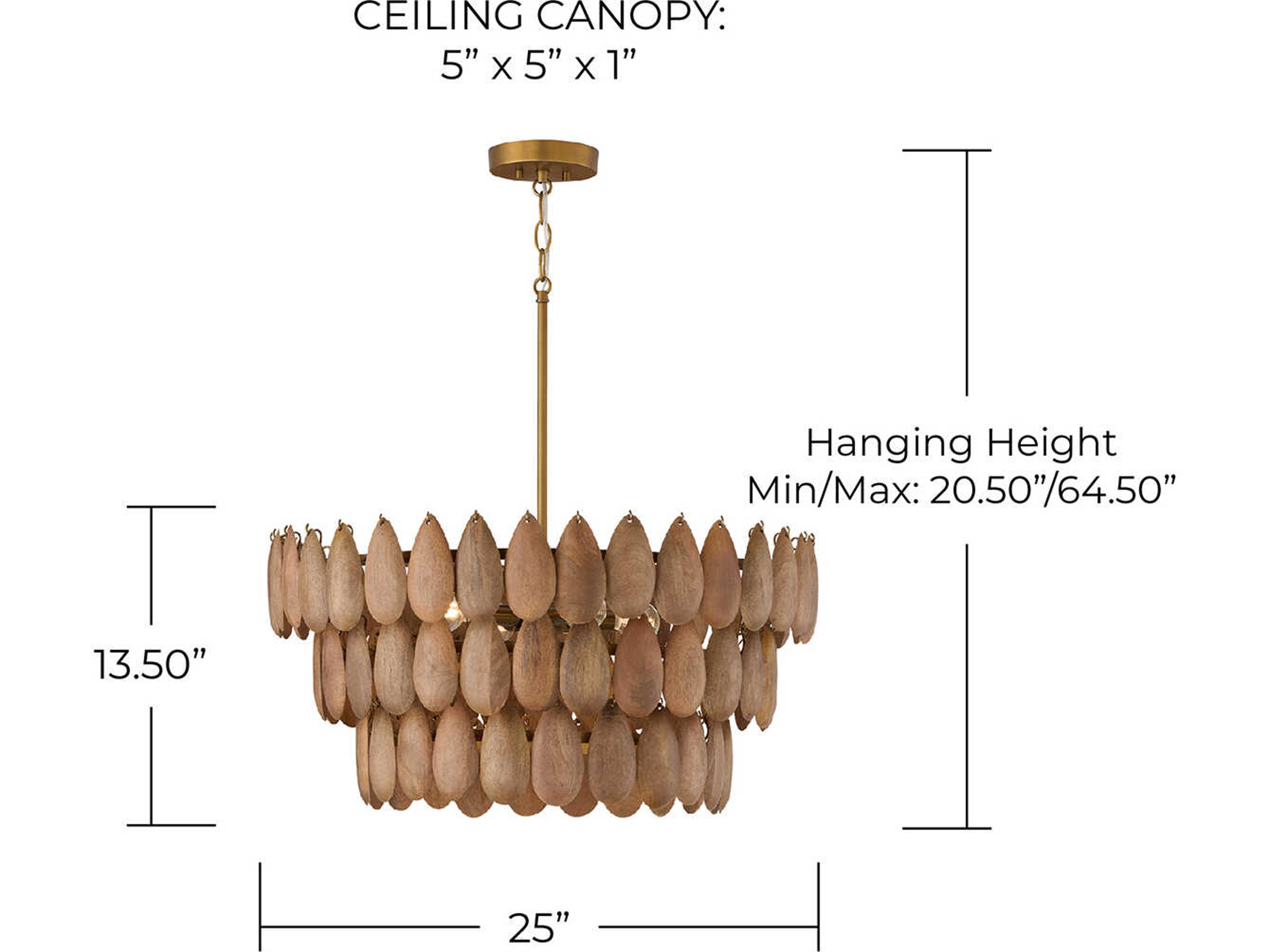 Capital Lighting Ravi 4-Light Light Wood Patinaed Brass Brown Tiered Pendant