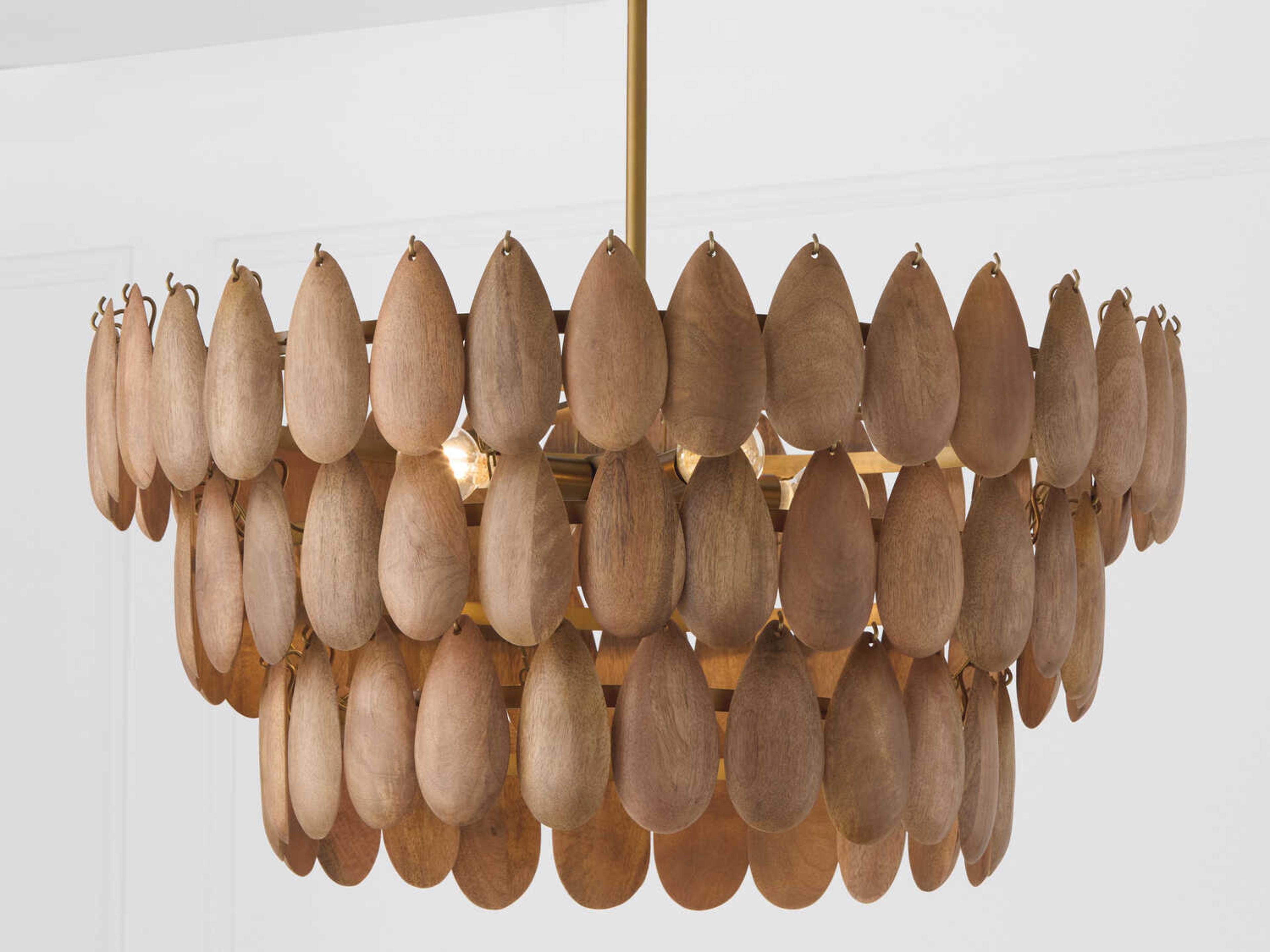 Capital Lighting Ravi 4-Light Light Wood Patinaed Brass Brown Tiered Pendant