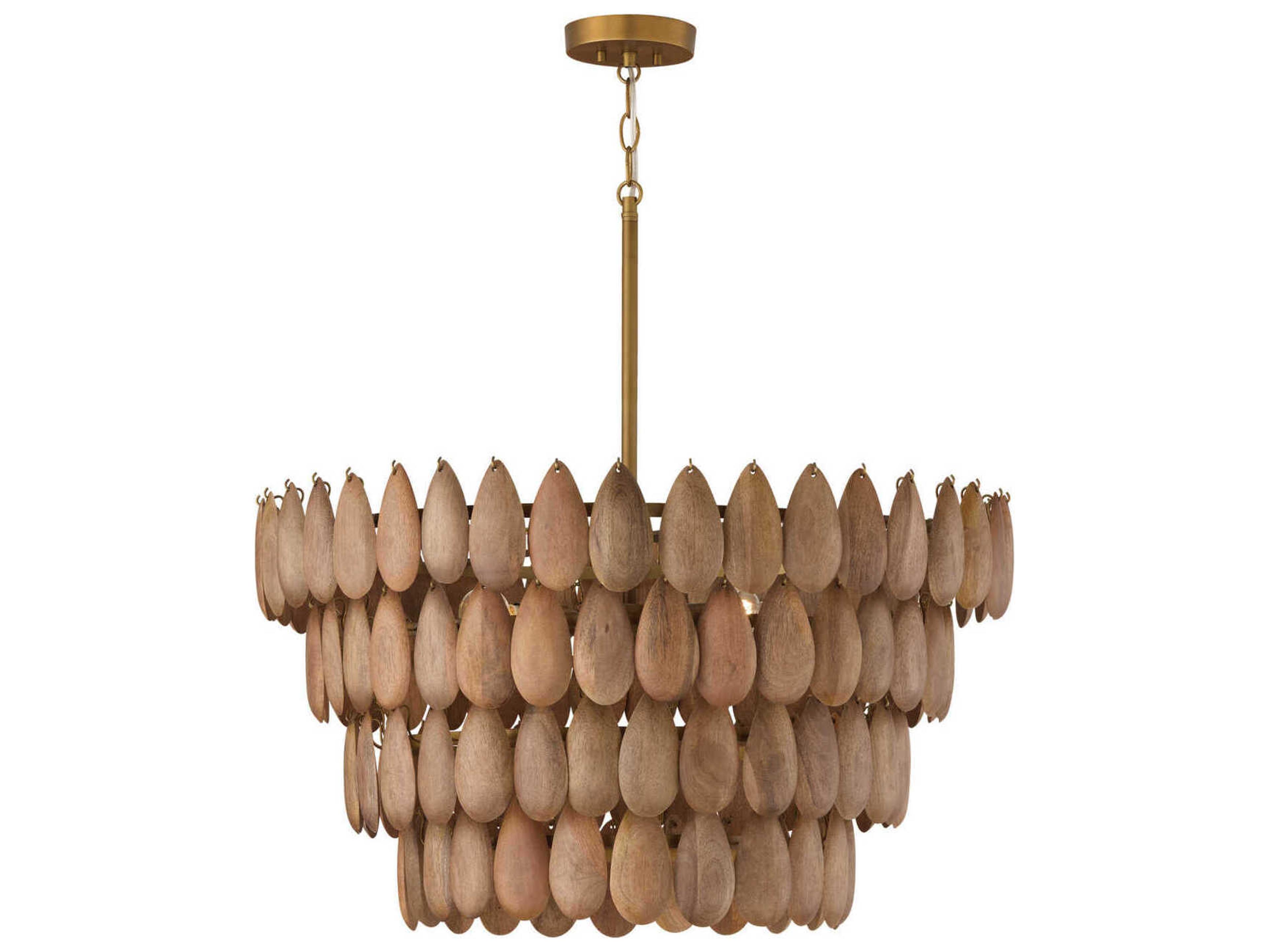 Ravi 4-Light Light Wood Patinaed Brass Tiered Pendant