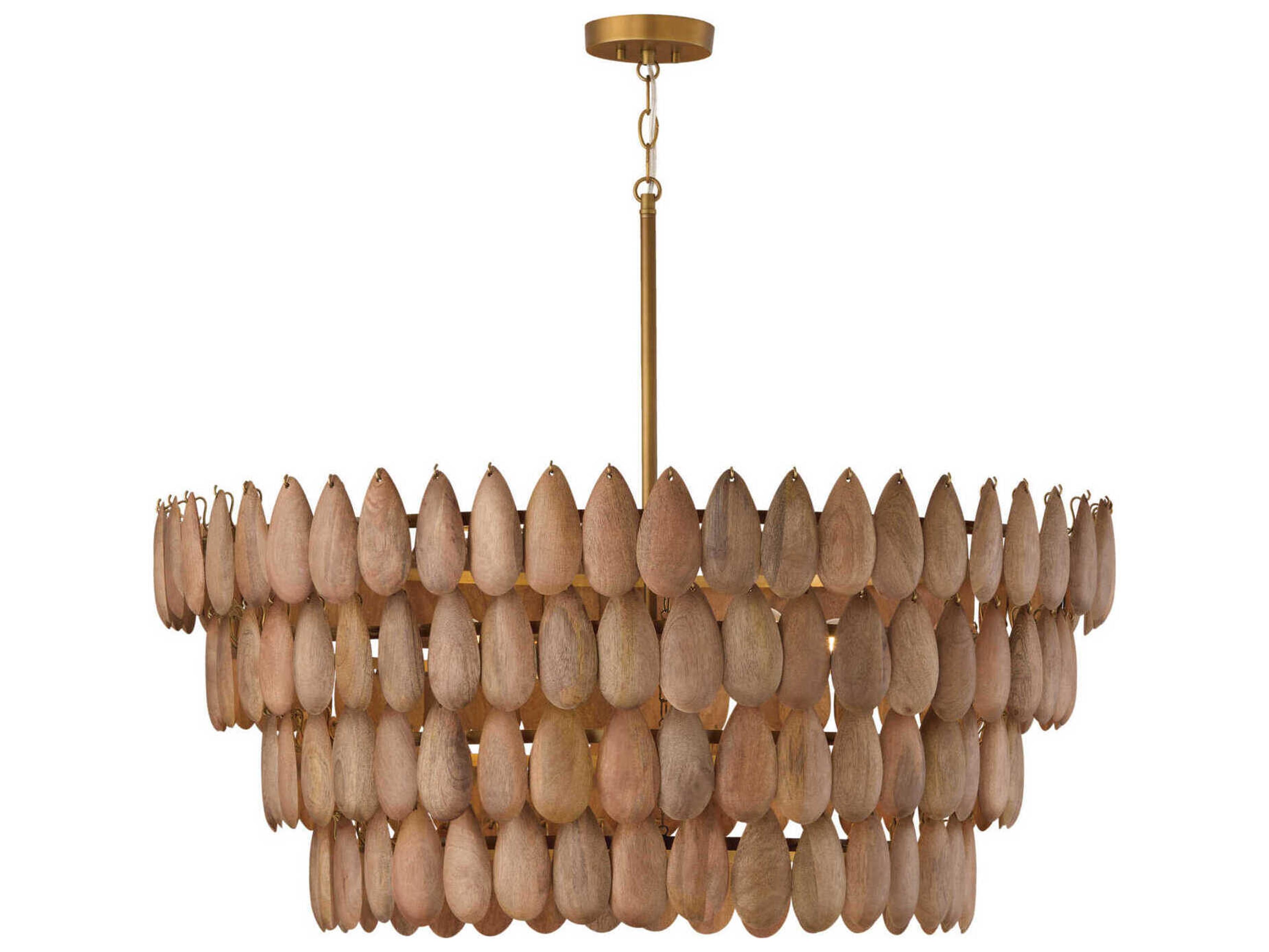 Ravi 6-Light Light Wood Patinaed Brass Round Tiered Pendant