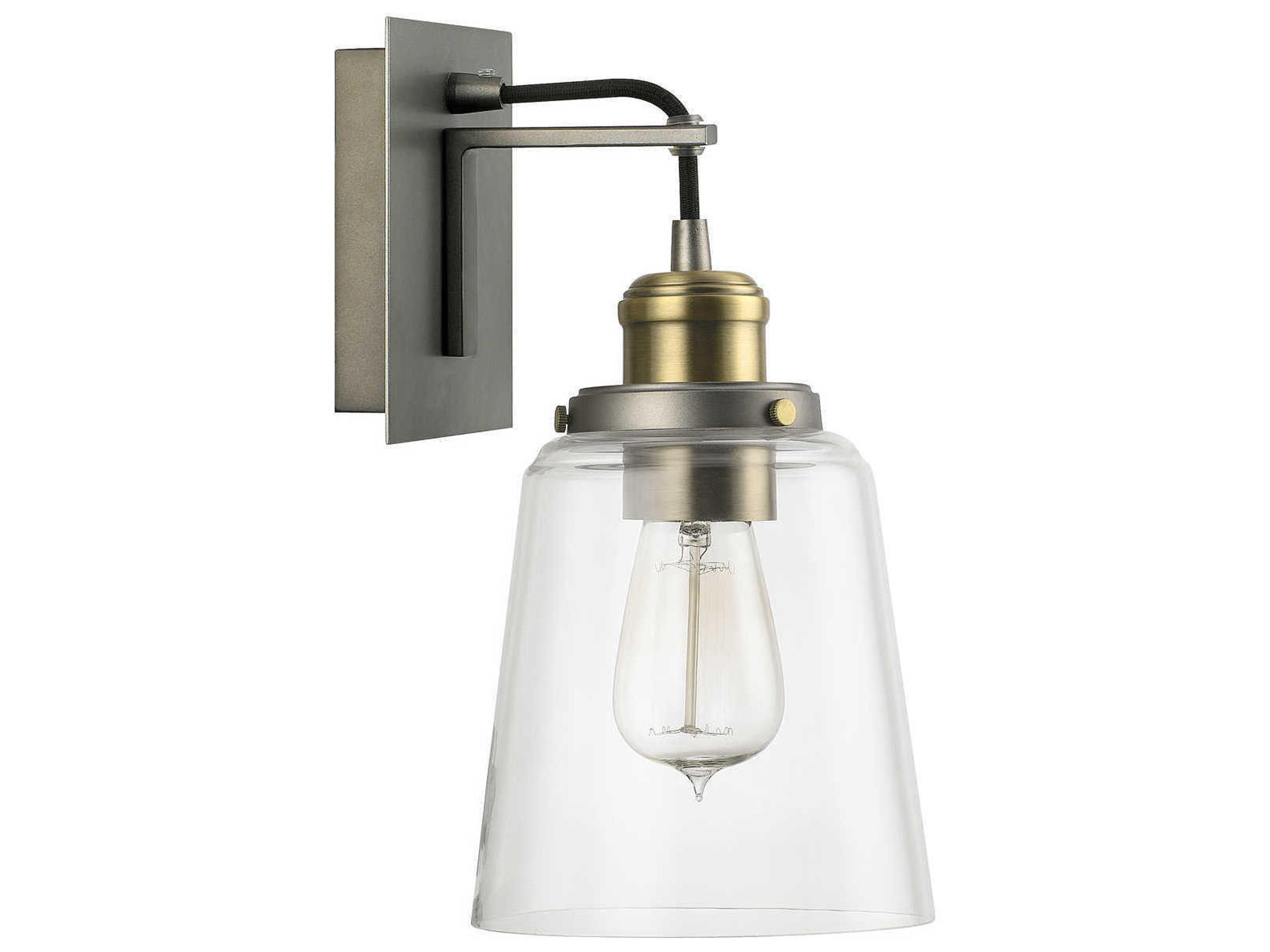 1-Light Graphite And Aged Brass Glass Wall Sconce