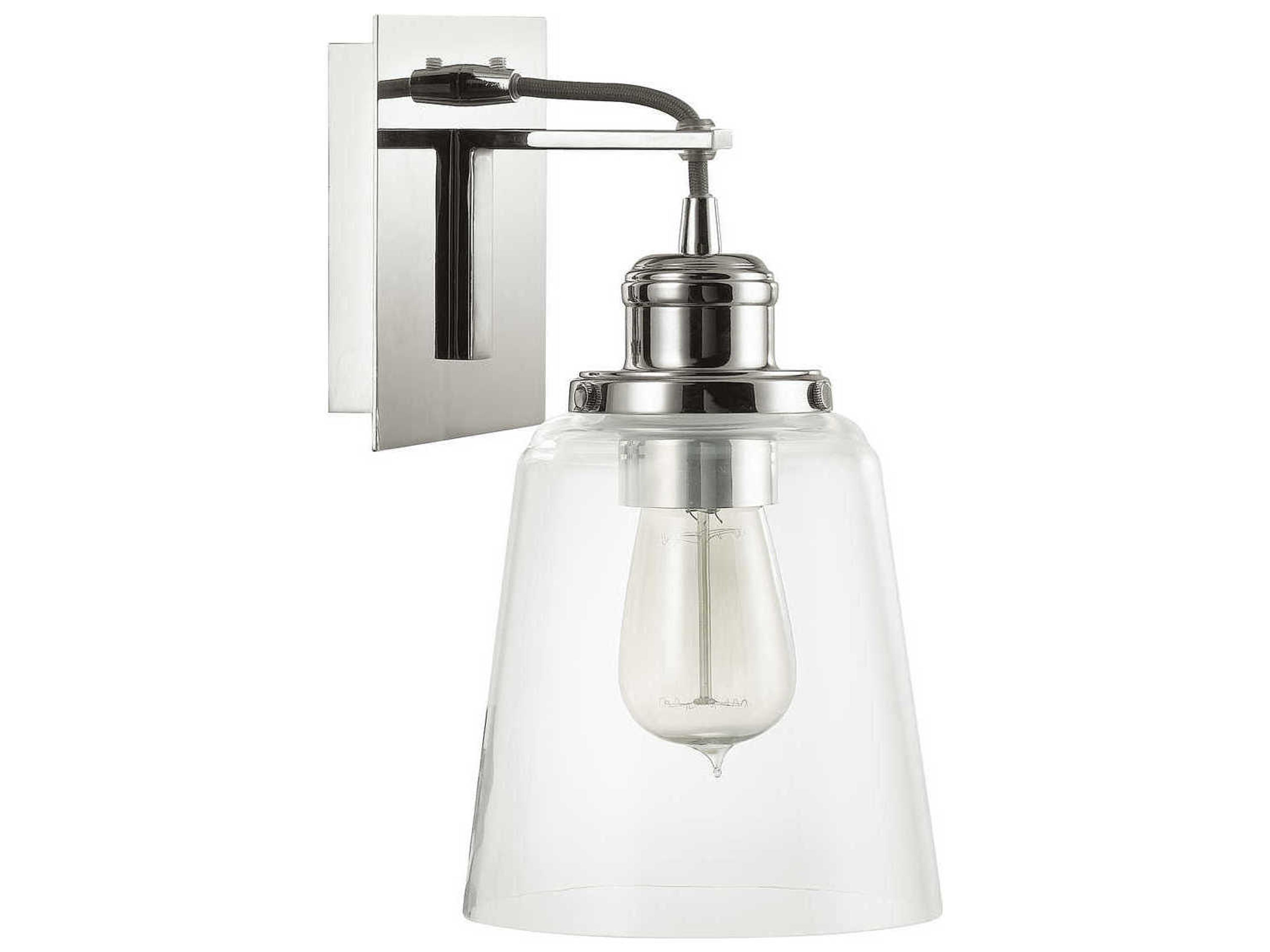 1-Light Polished Nickel Glass Wall Sconce