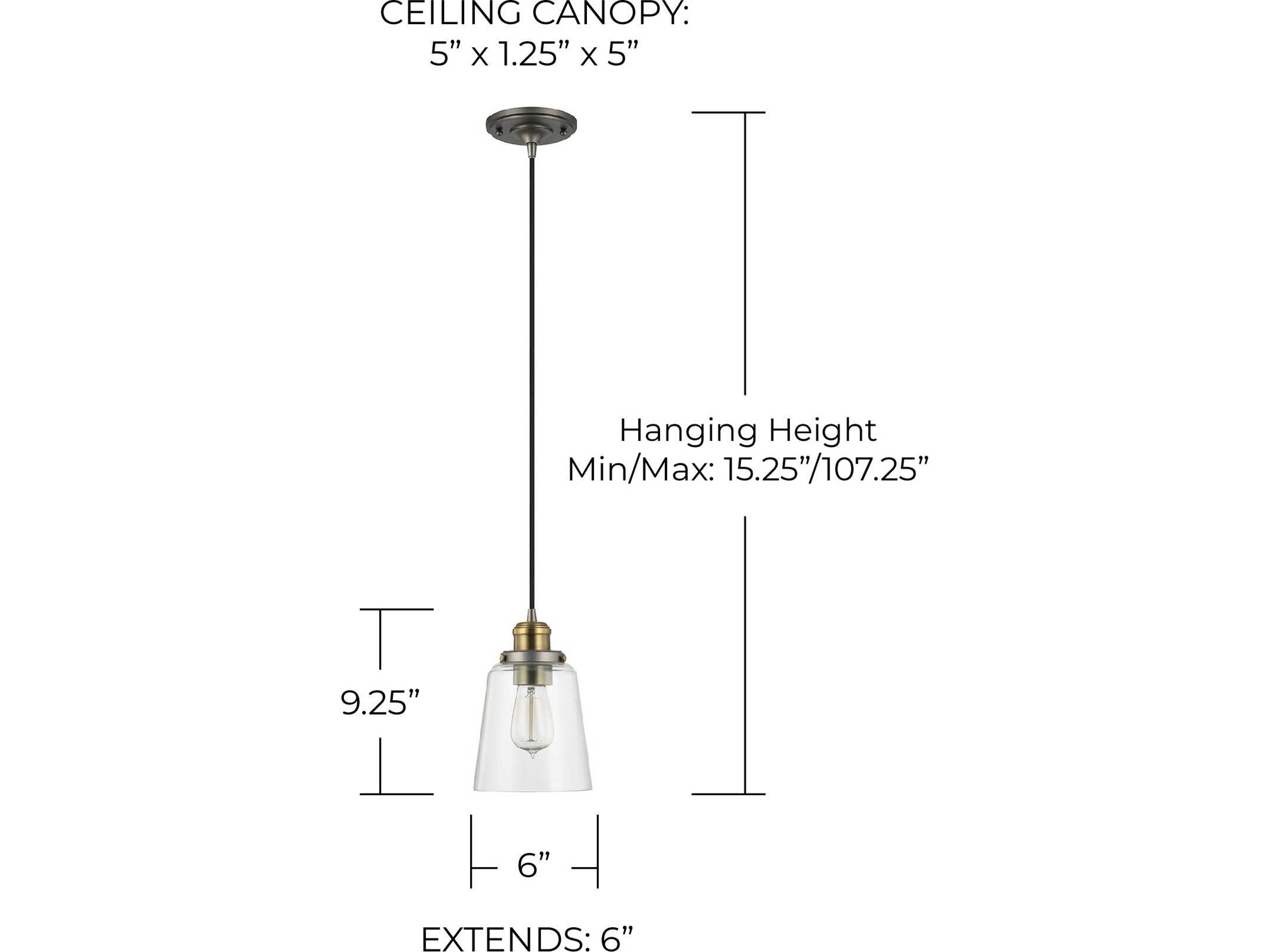 Capital Lighting 1-Light Graphite With Aged Brass Gray Glass Bell Pendant