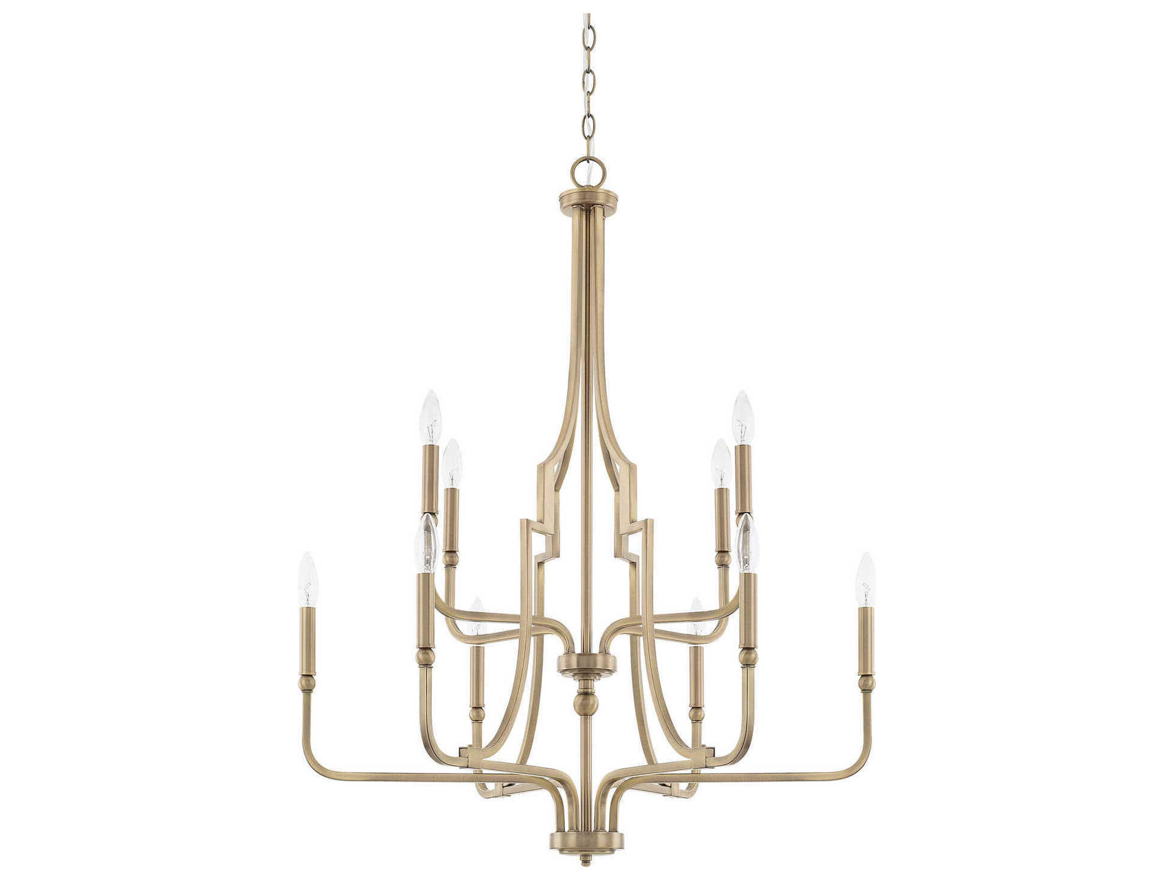 Dawson 10-Light Aged Brass Candelabra Tiered Chandelier