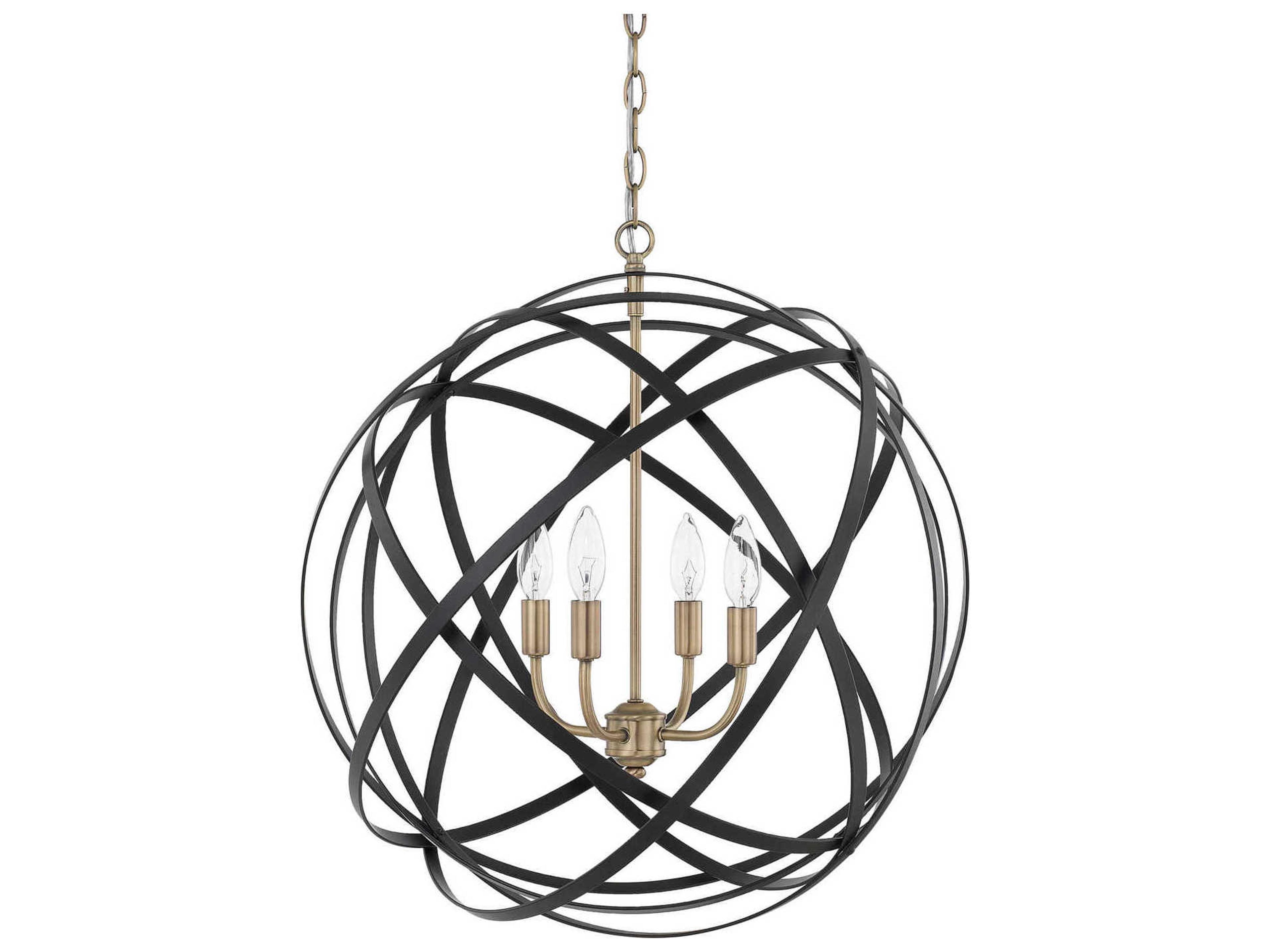 Axis 4-Light Aged Brass And Black Candelabra Globe Round Chandelier