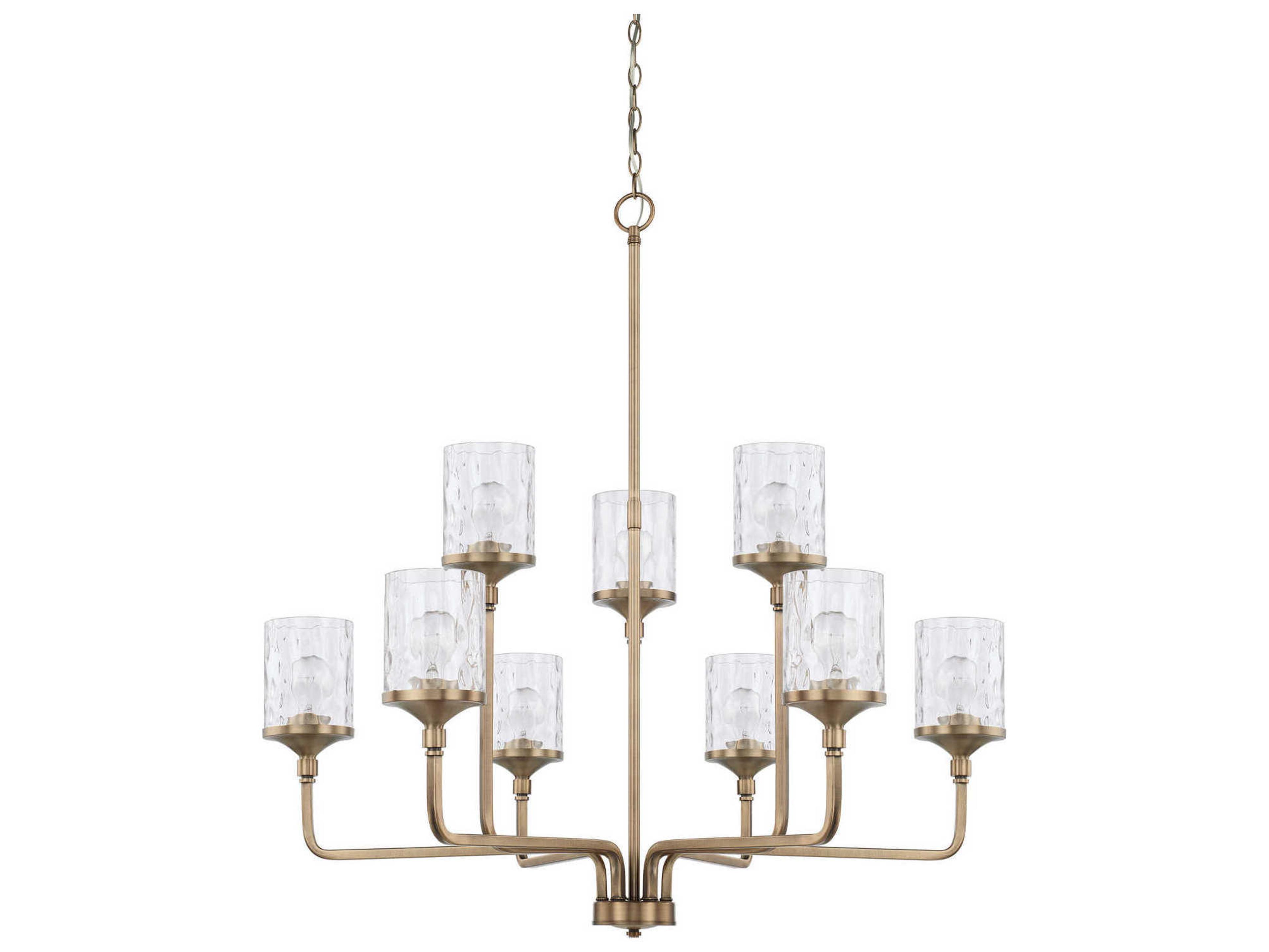 Colton 9-Light Aged Brass Glass Cylinder Chandelier