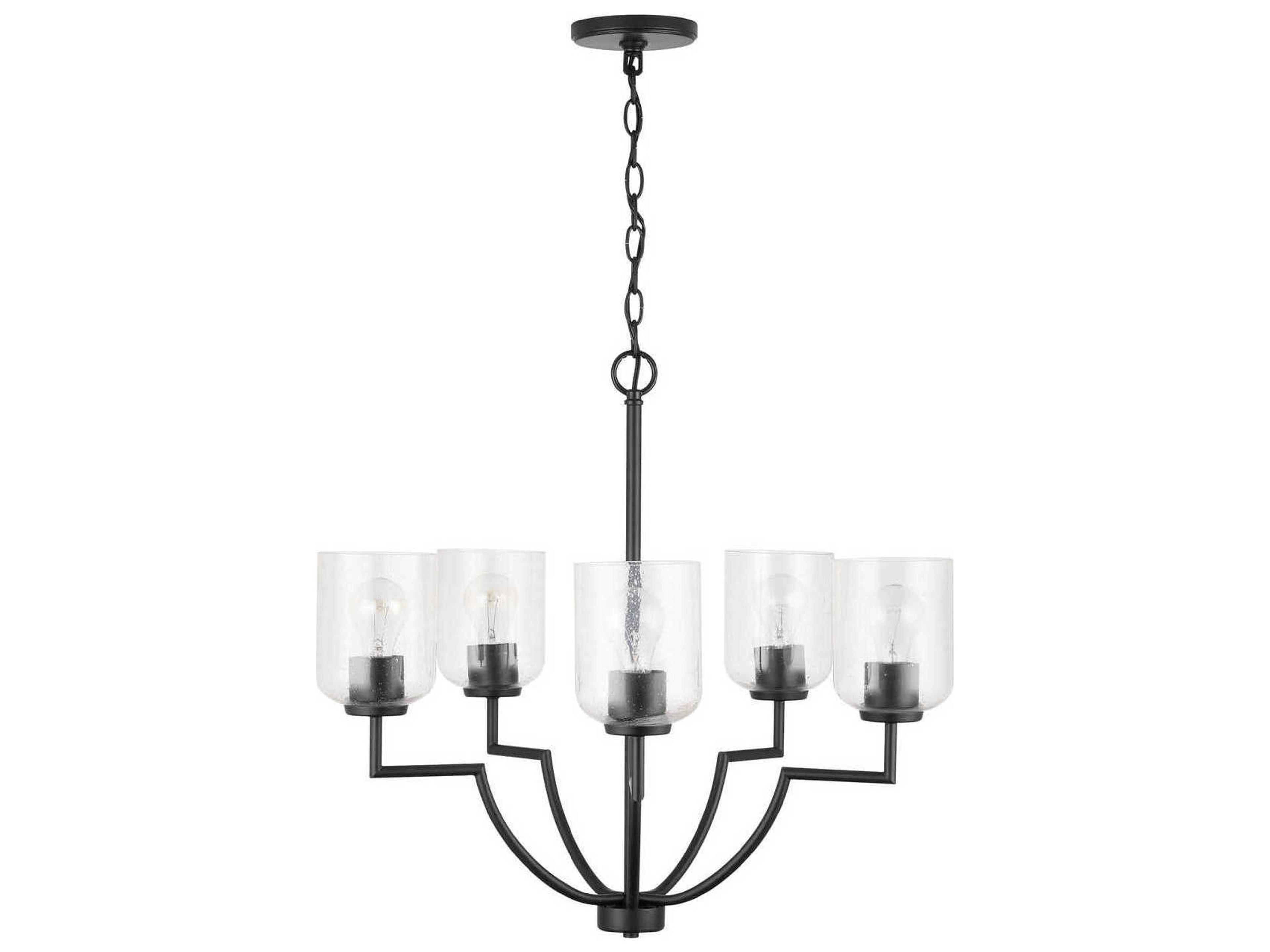 Carter 5-Light Matte Black Glass Cylinder Chandelier