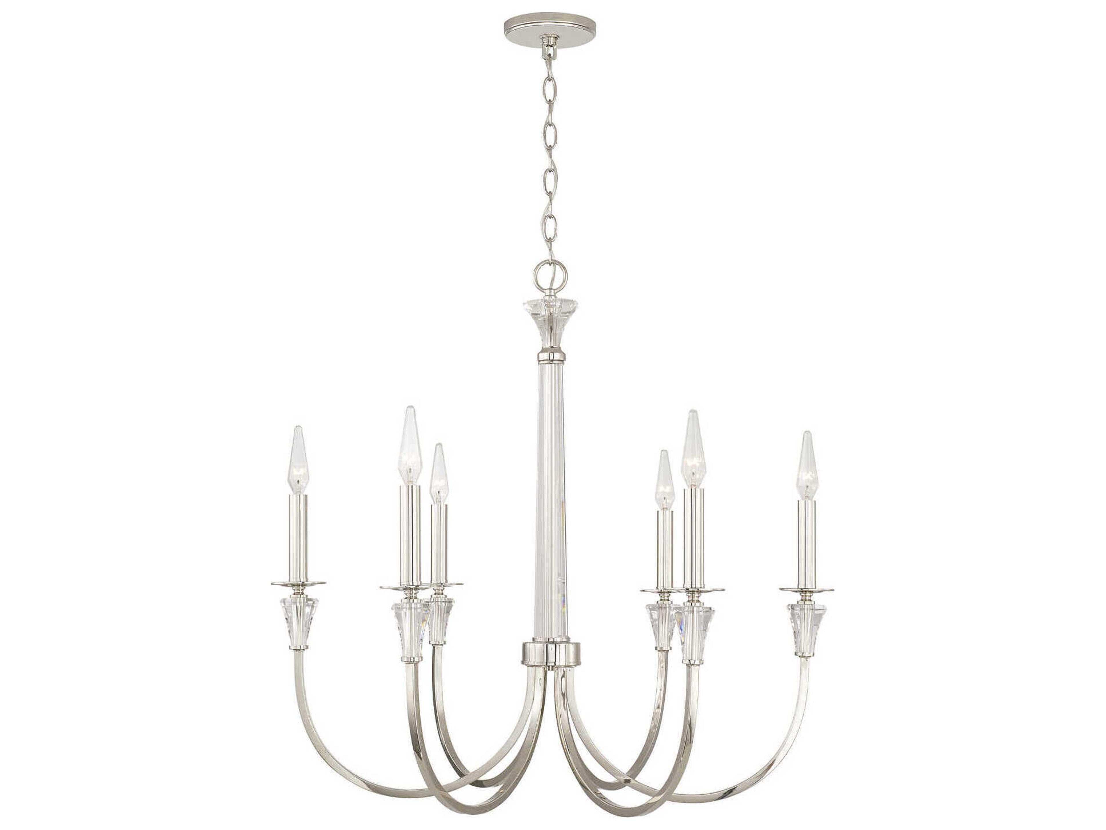 Laurent 6-Light Polished Nickel Crystal Candelabra Chandelier