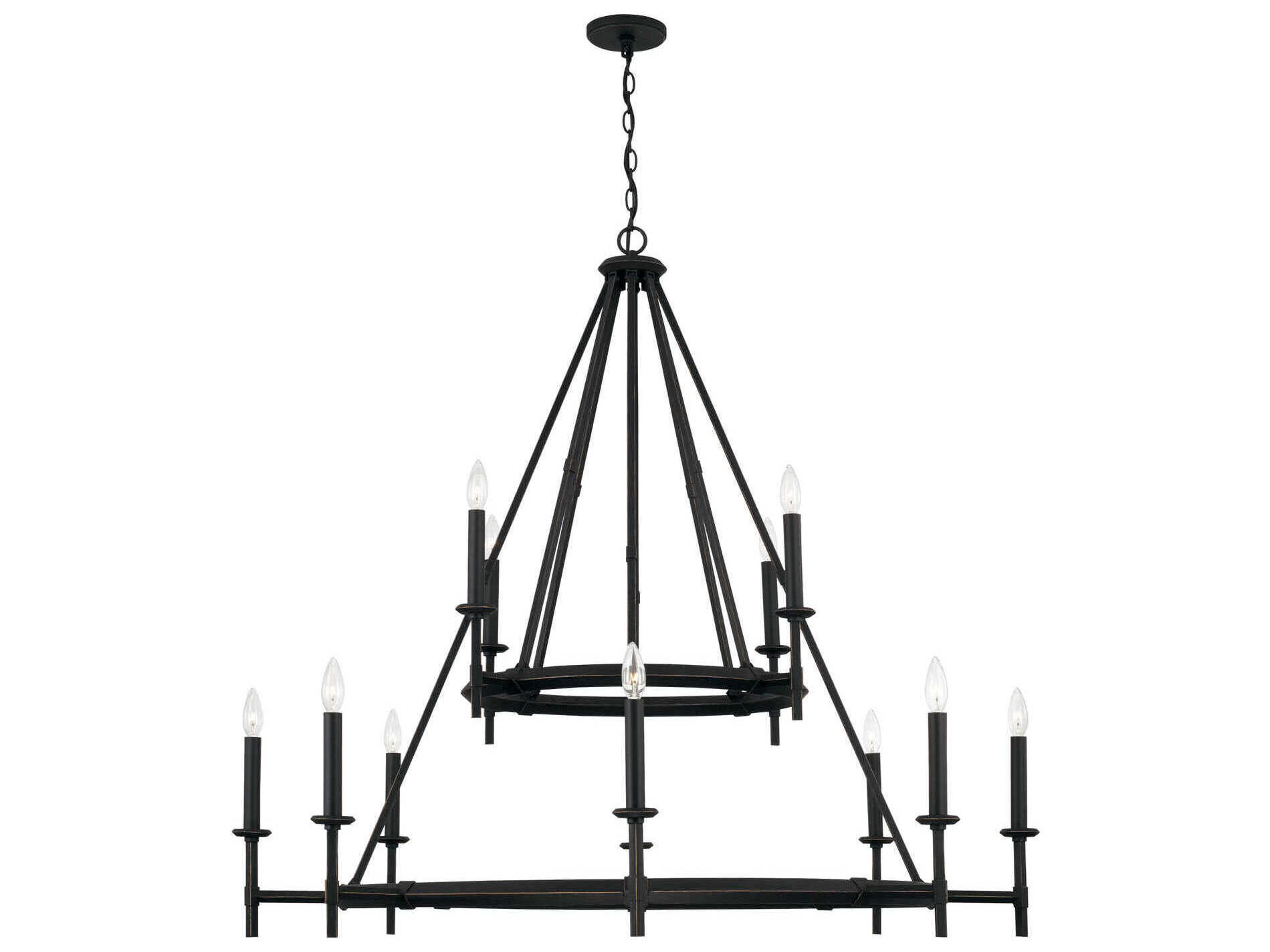 Ogden 12-Light Brushed Black Iron Candelabra Round Tiered Chandelier