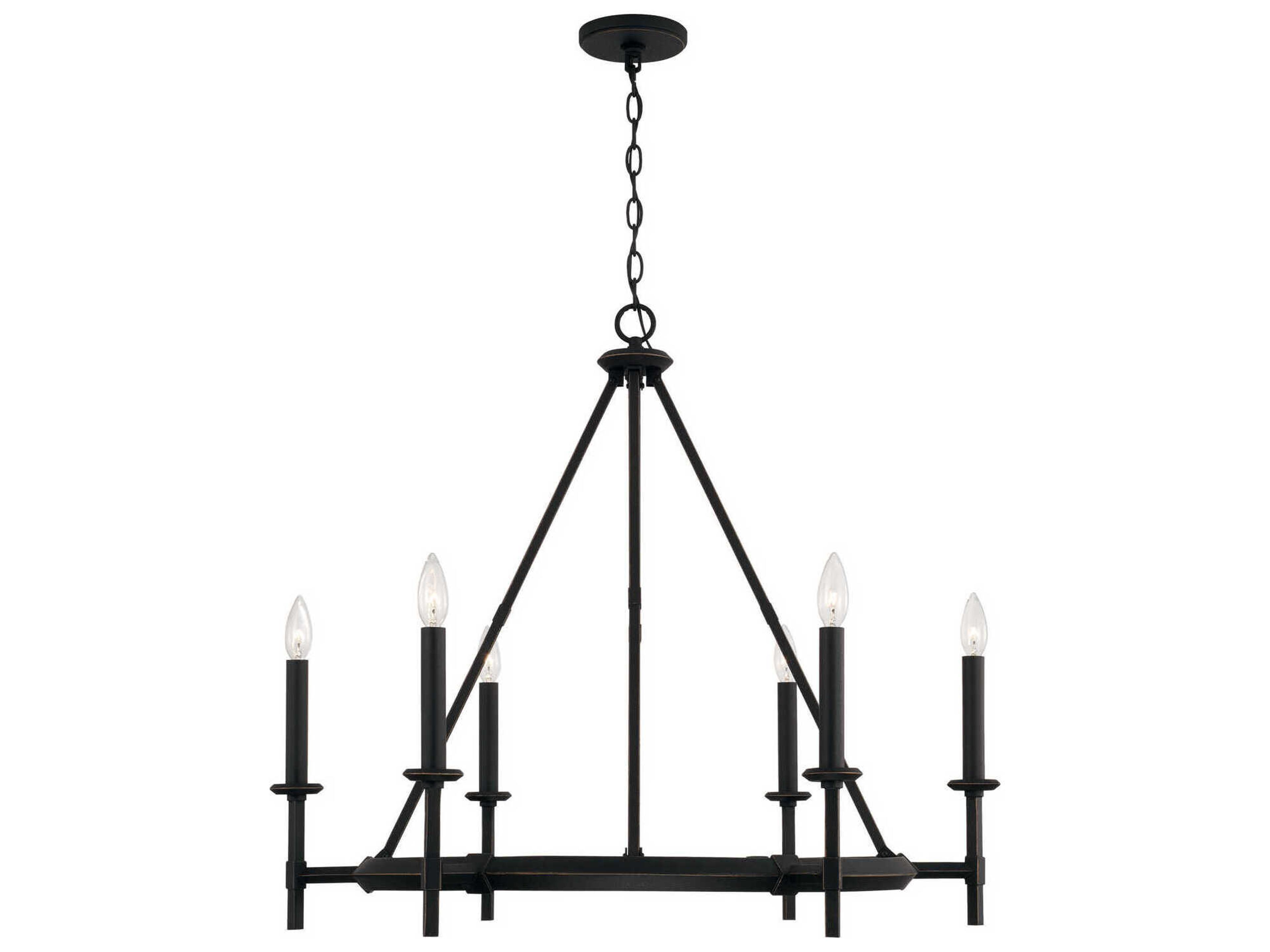 Ogden 6-Light Brushed Black Iron Candelabra Round Chandelier