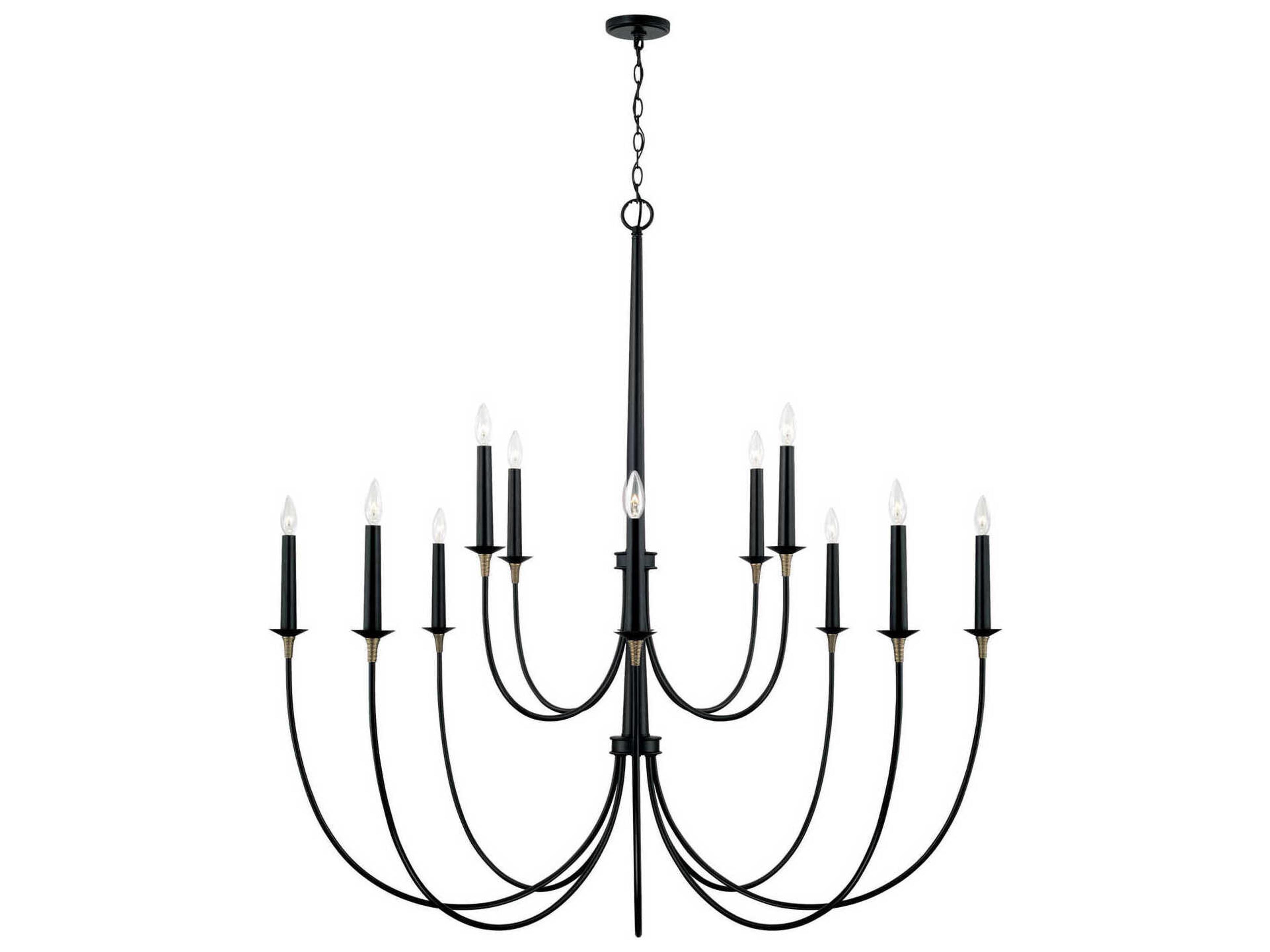 Amara 12-Light Matte Black With Brass Candelabra Tiered Chandelier