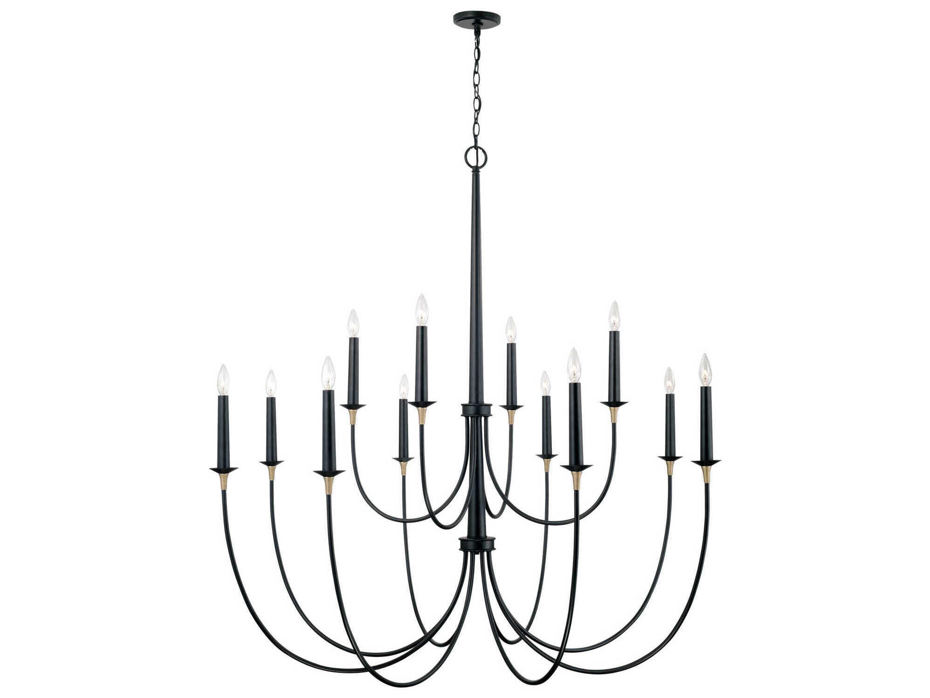 Capital Lighting Amara 12-Light Matte Black With Brass Candelabra Tiered Chandelier