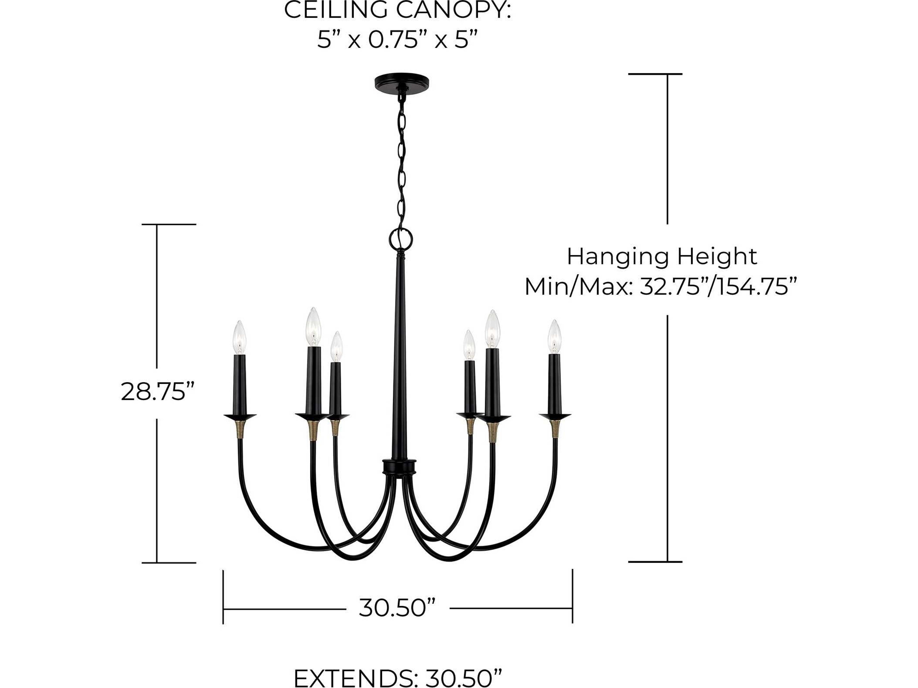 Capital Lighting Amara 6-Light Matte Black With Brass Candelabra Chandelier
