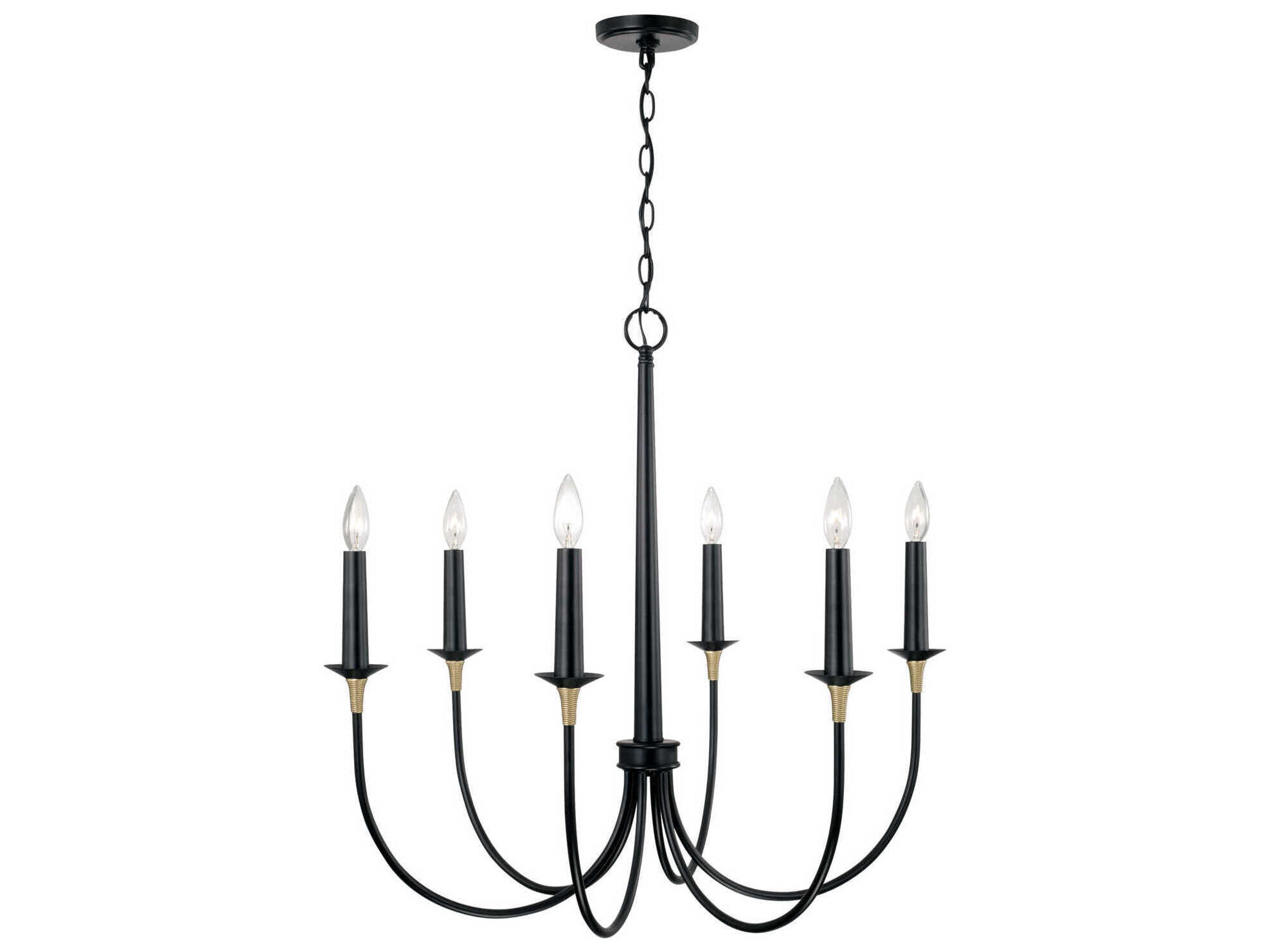 Capital Lighting Amara 6-Light Matte Black With Brass Candelabra Chandelier