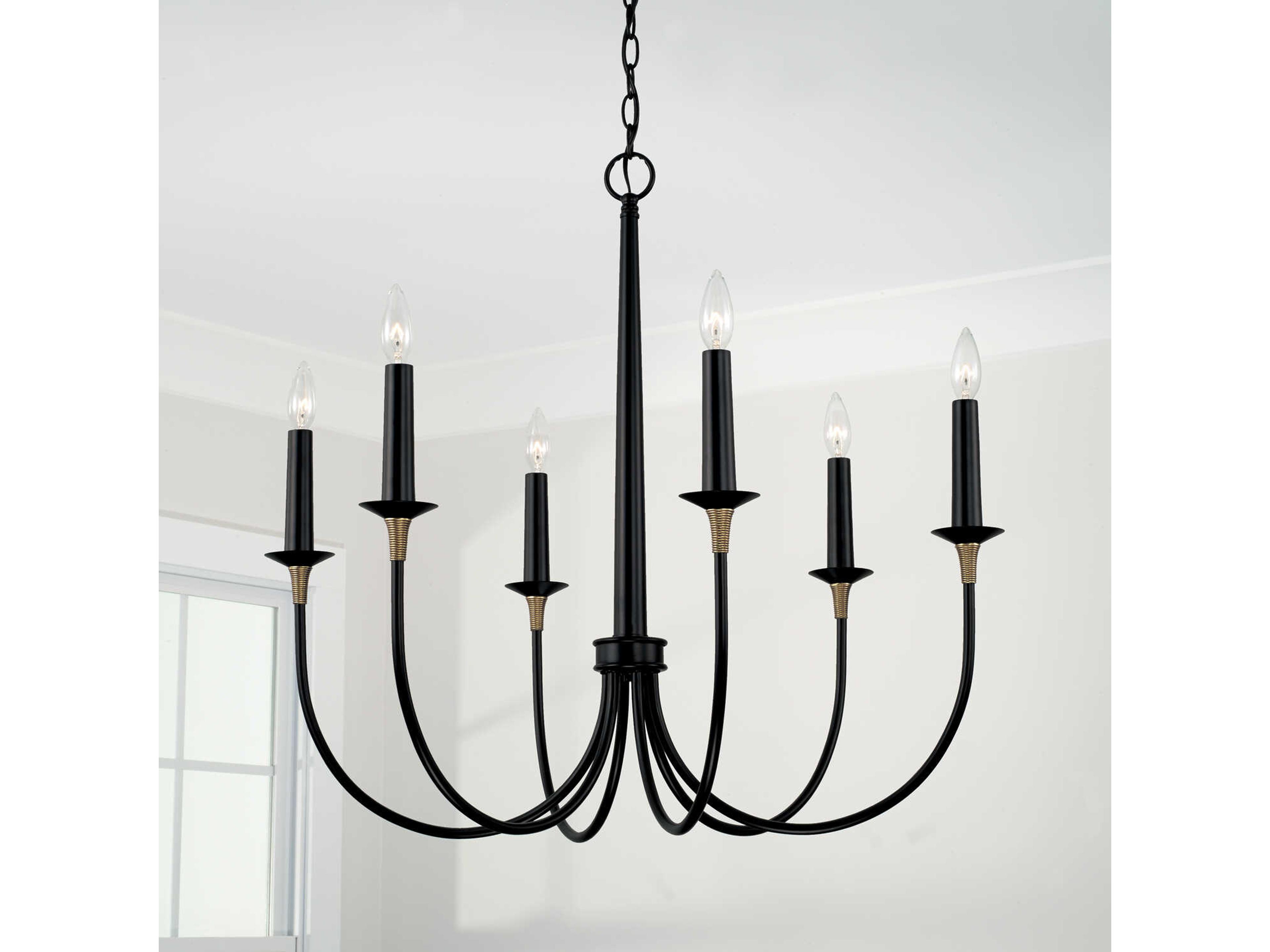 Capital Lighting Amara 6-Light Matte Black With Brass Candelabra Chandelier