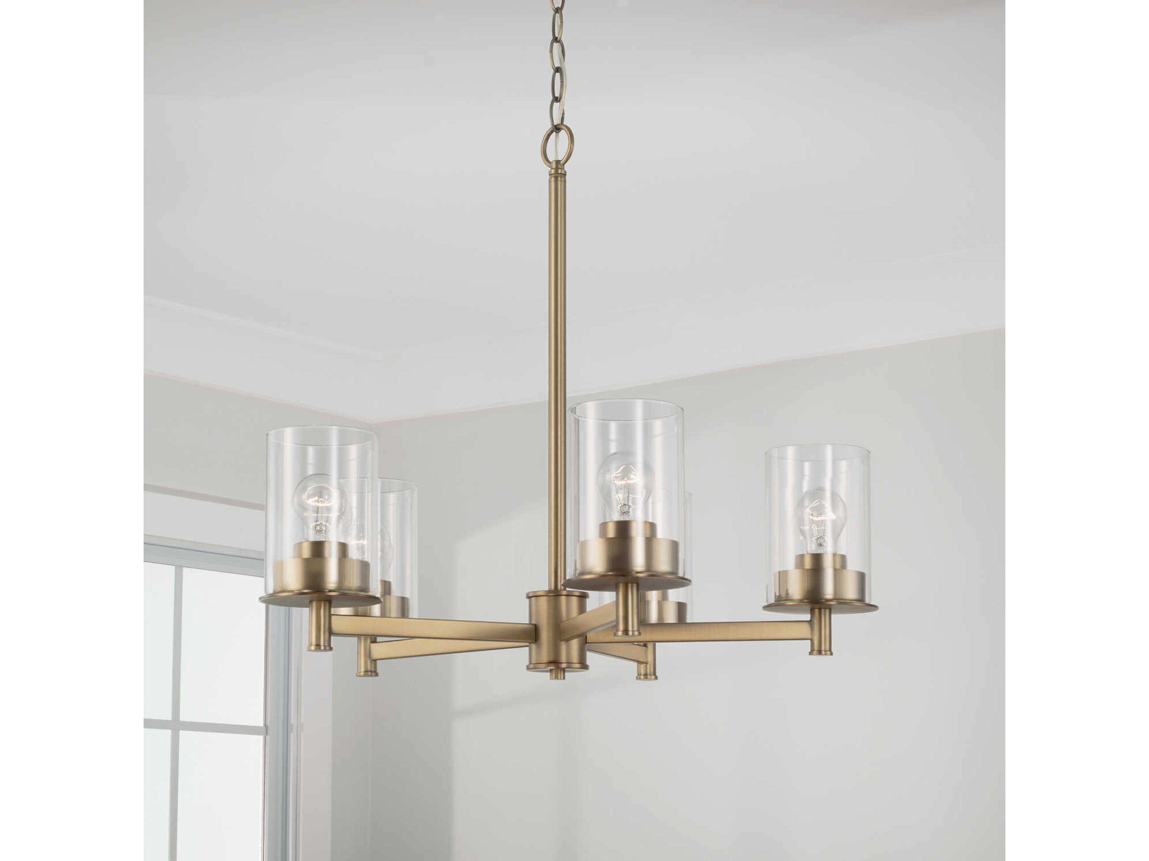 Capital Lighting Mason 5-Light Aged Brass Glass Linear Chandelier