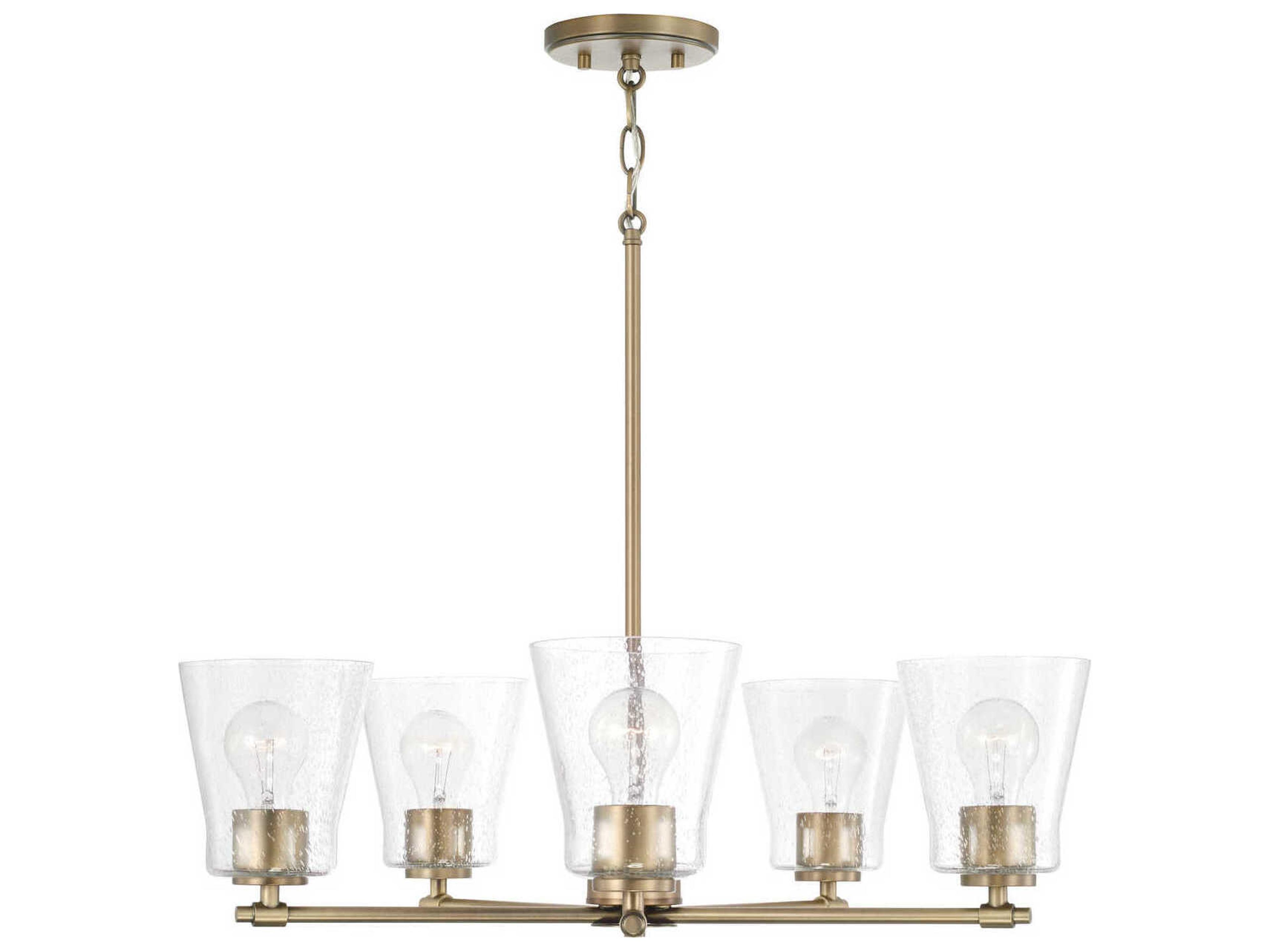 Baker 5-Light Aged Brass Glass Chandelier