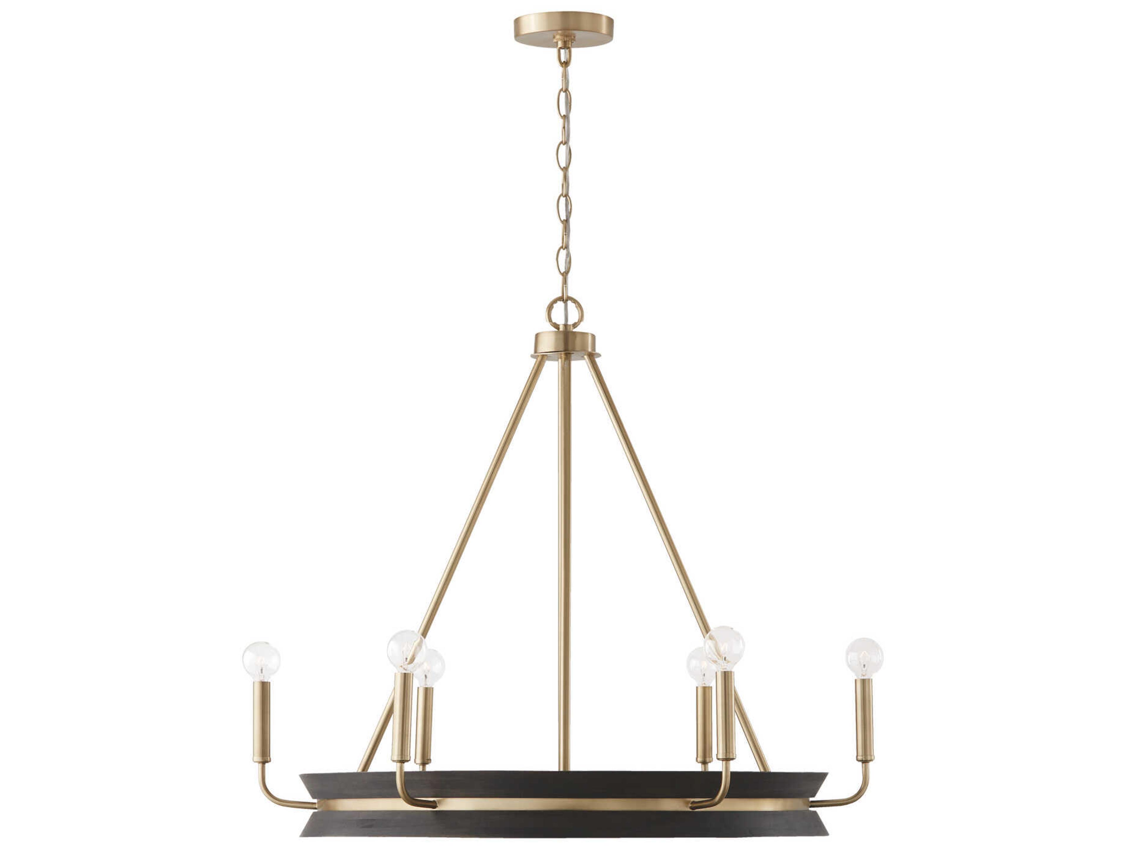 Finn 6-Light Black Stain Matte Brass Candelabra Chandelier