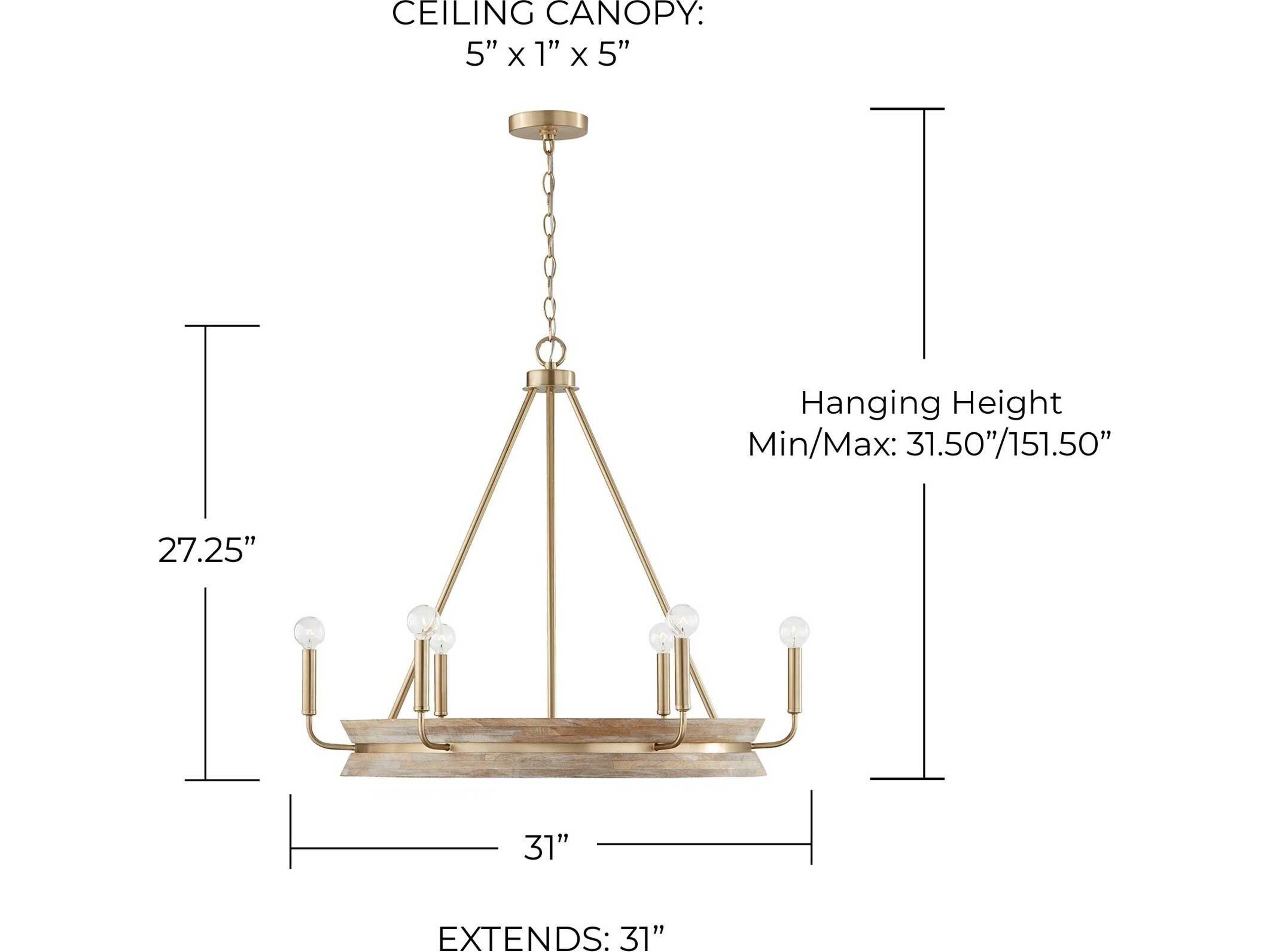 Capital Lighting Finn 6-Light White Wash Matte Brass Wood Candelabra Chandelier