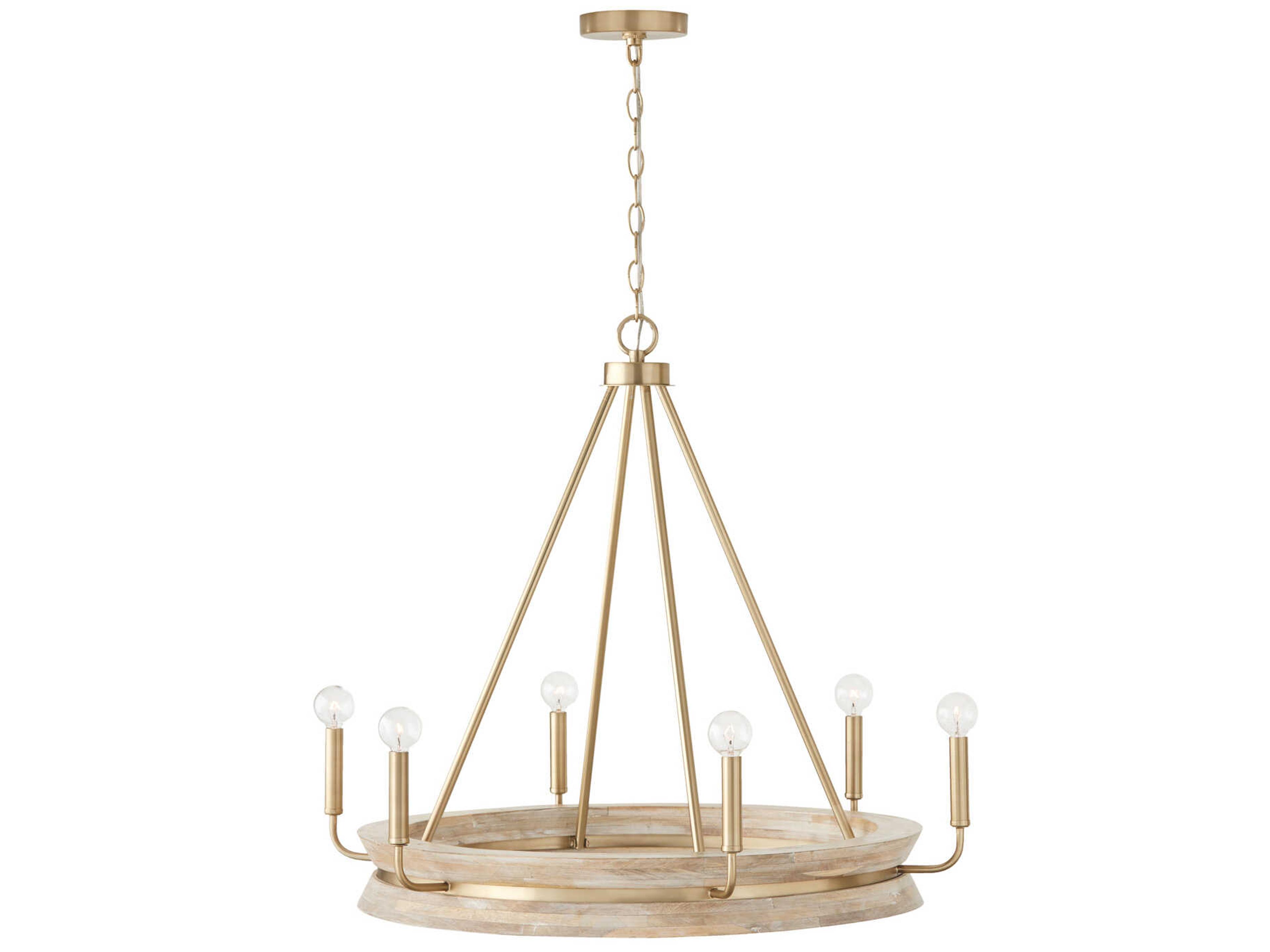Capital Lighting Finn 6-Light White Wash Matte Brass Wood Candelabra Chandelier