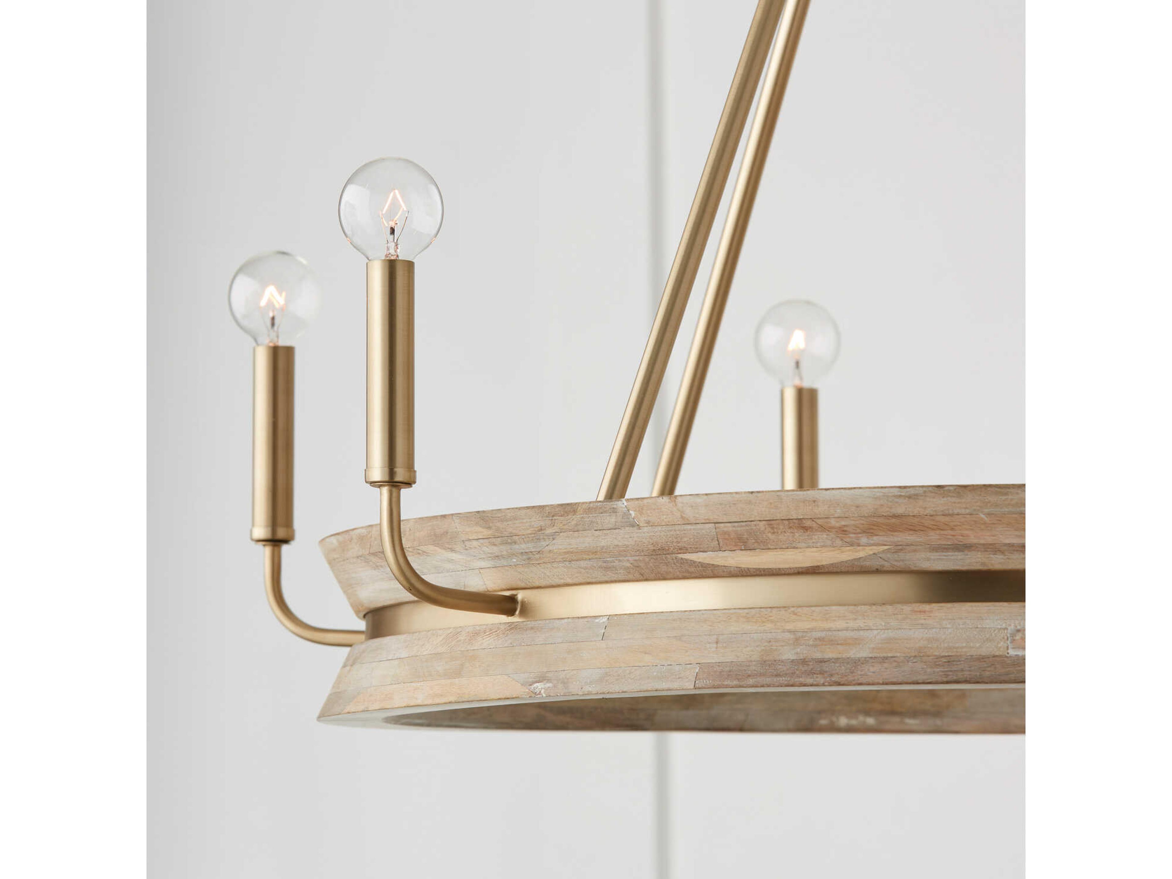 Capital Lighting Finn 6-Light White Wash Matte Brass Wood Candelabra Chandelier