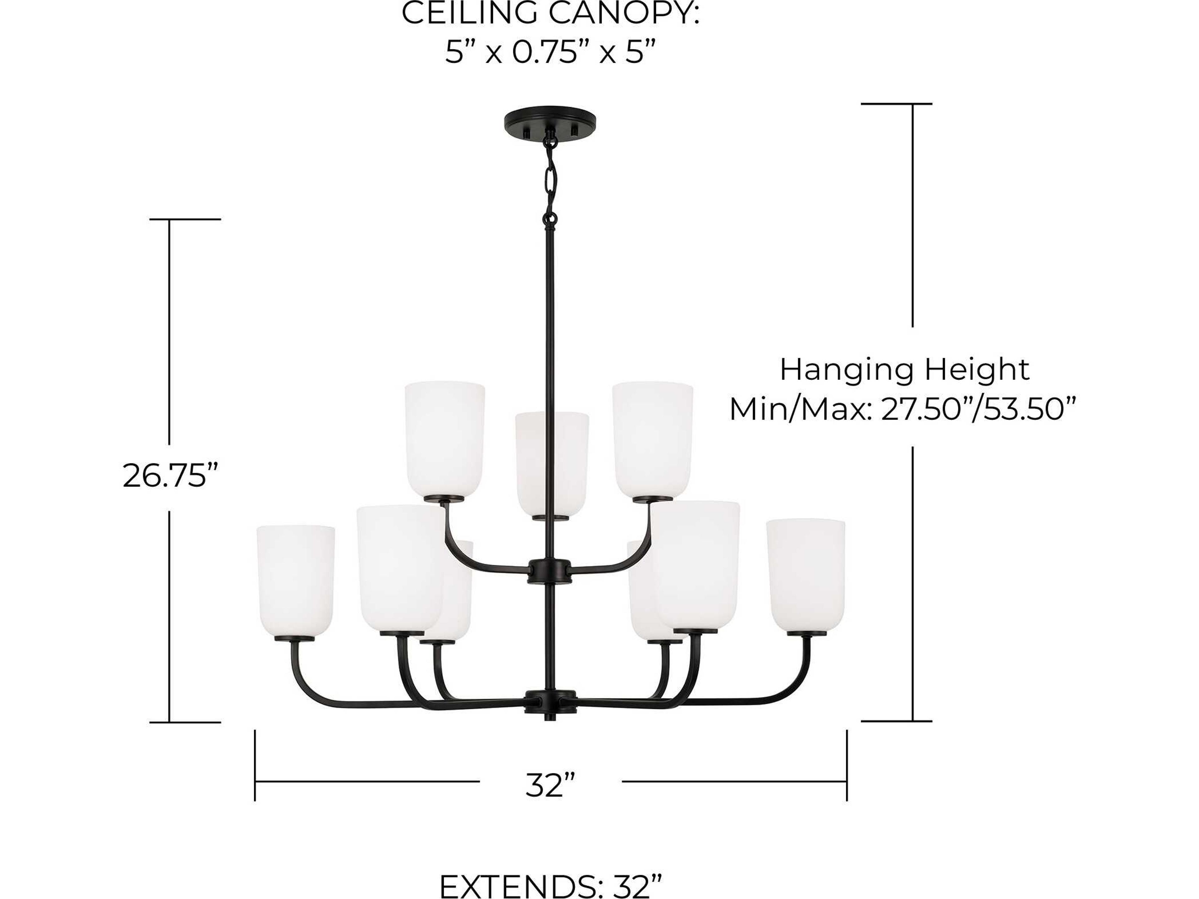 Capital Lighting Lawson 9-Light Matte Black Glass Tiered Chandelier
