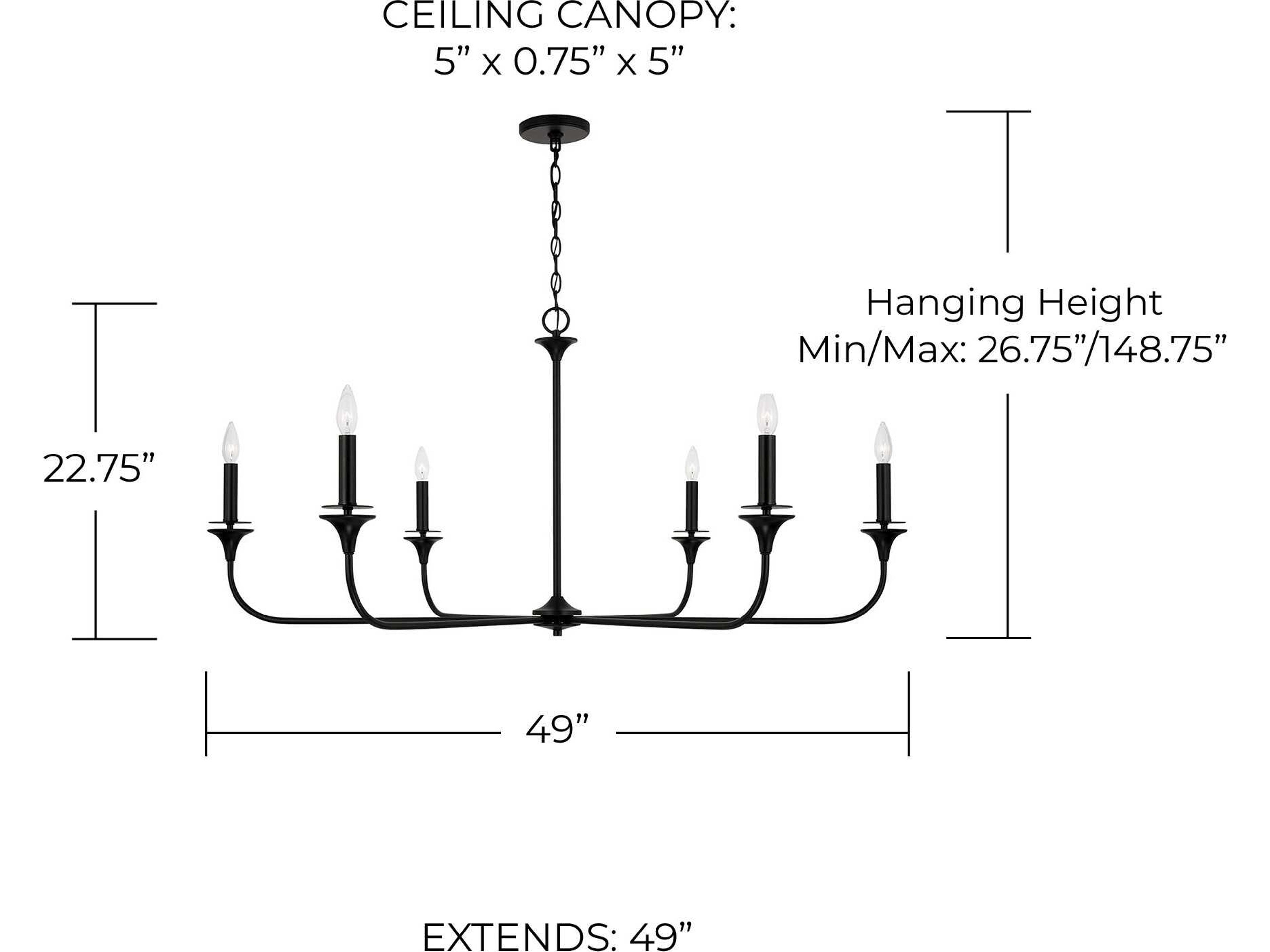 Capital Lighting Presley 6-Light Matte Black Candelabra Chandelier
