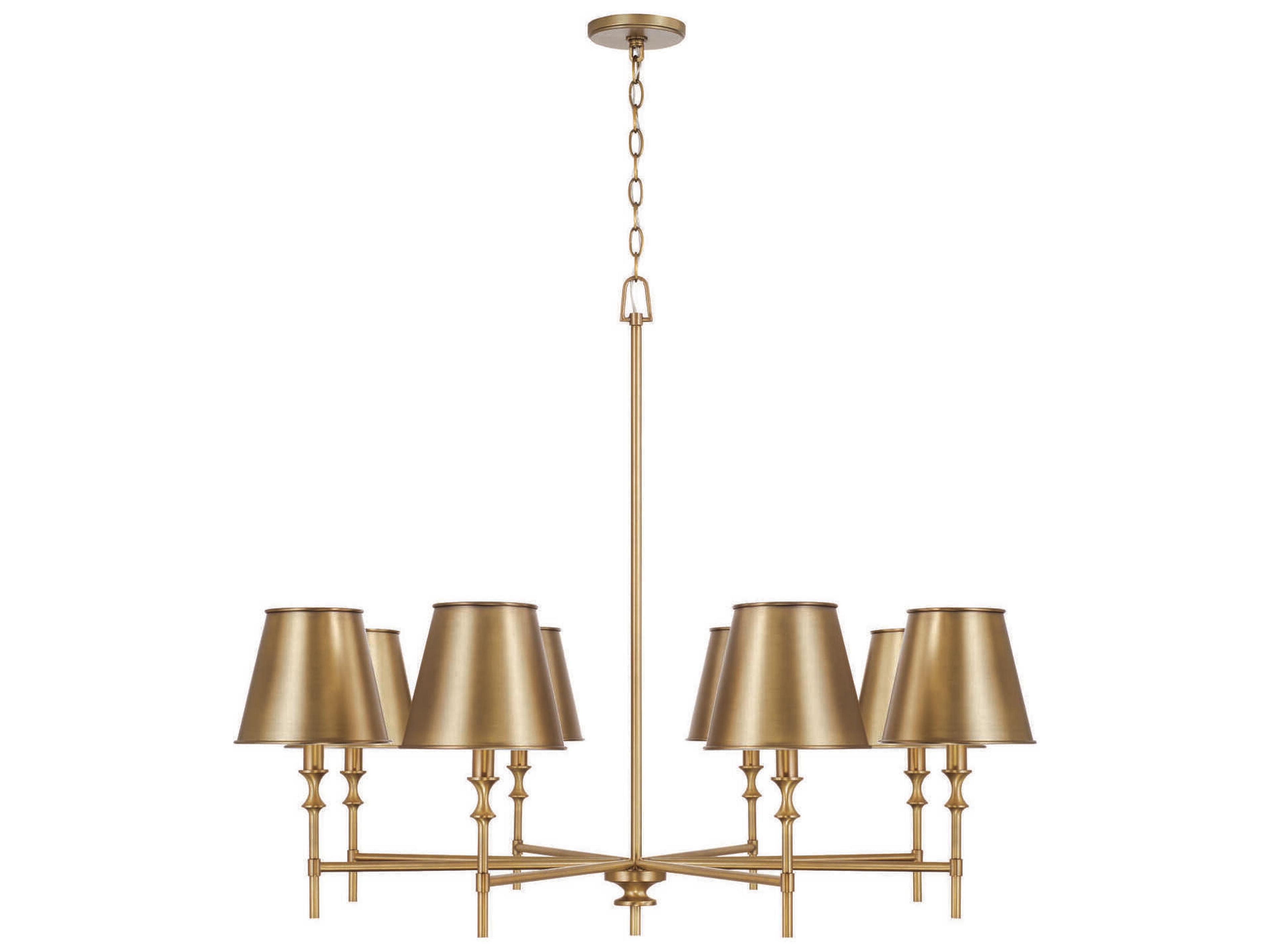 Whitney 8-Light Aged Brass Candelabra Empire Chandelier