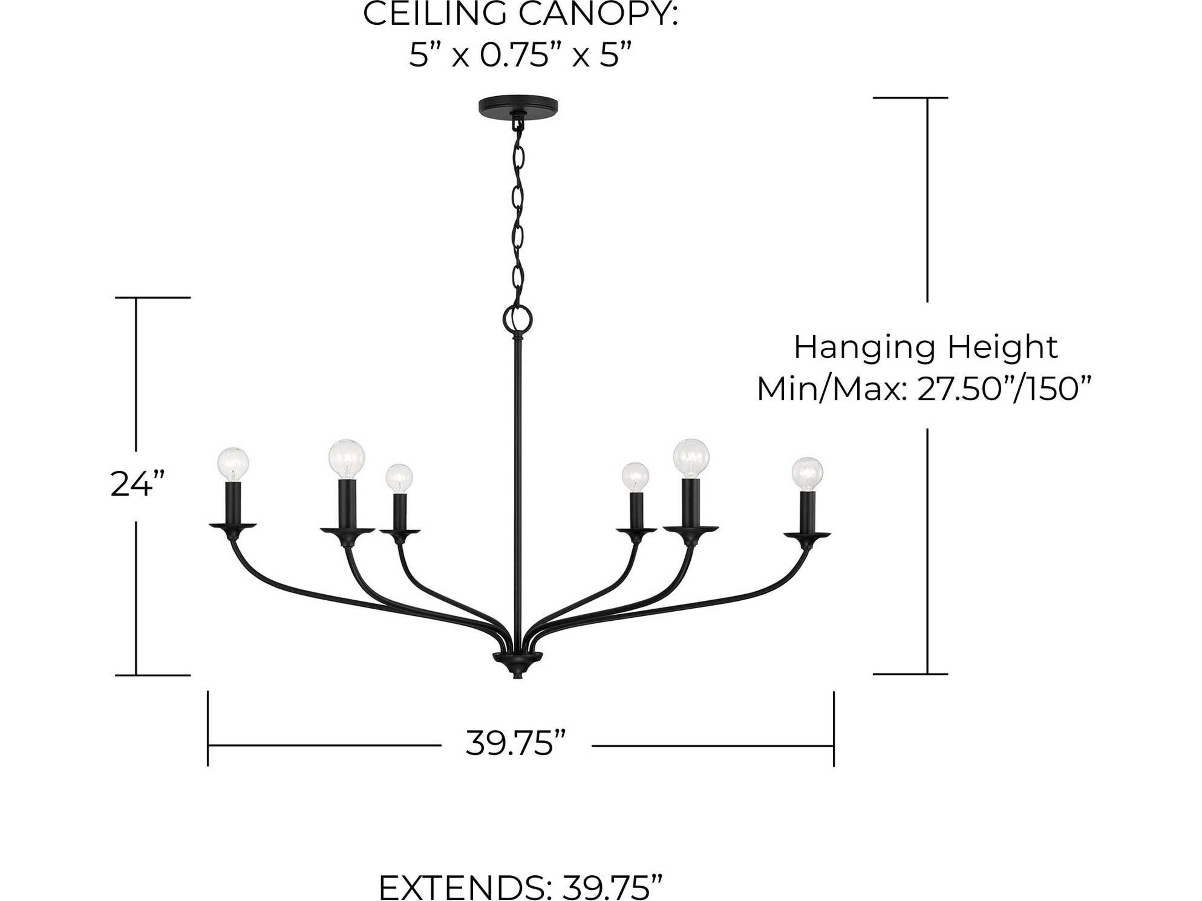 Capital Lighting Dolan 6-Light Matte Black Candelabra Chandelier