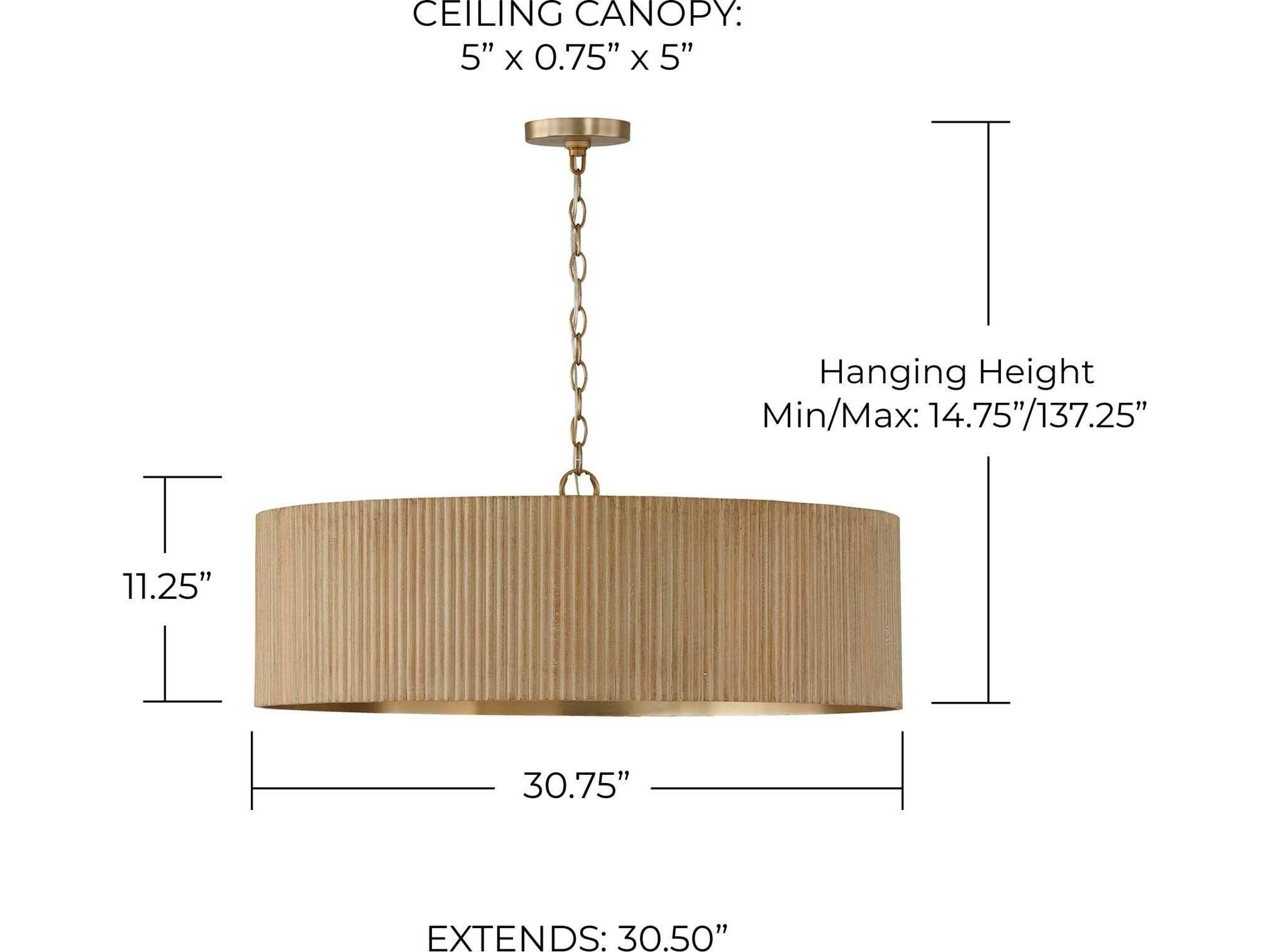 Capital Lighting Donovan 4-Light White Wash And Matte Brass Brown Drum Pendant