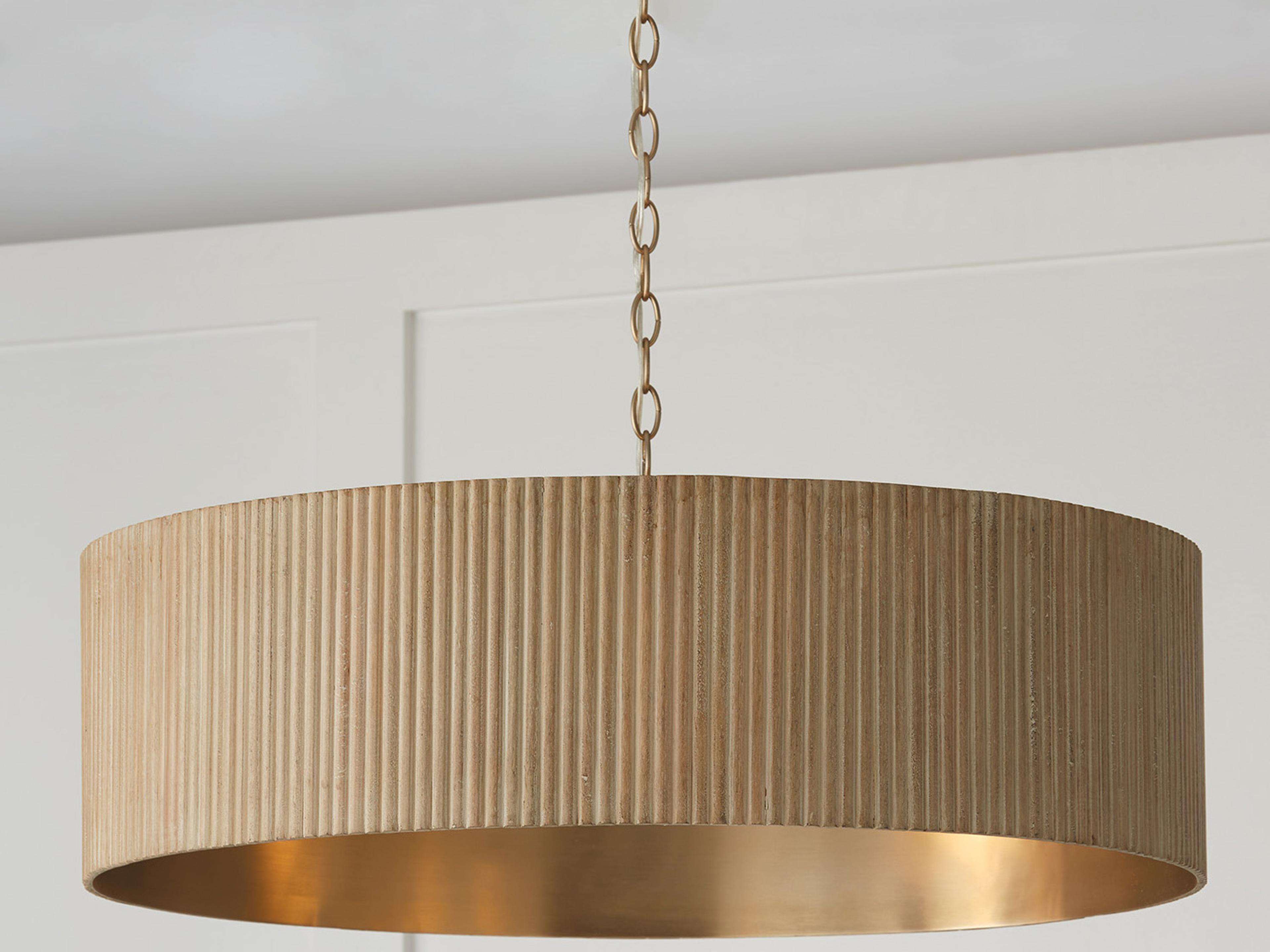 Capital Lighting Donovan 4-Light White Wash And Matte Brass Brown Drum Pendant