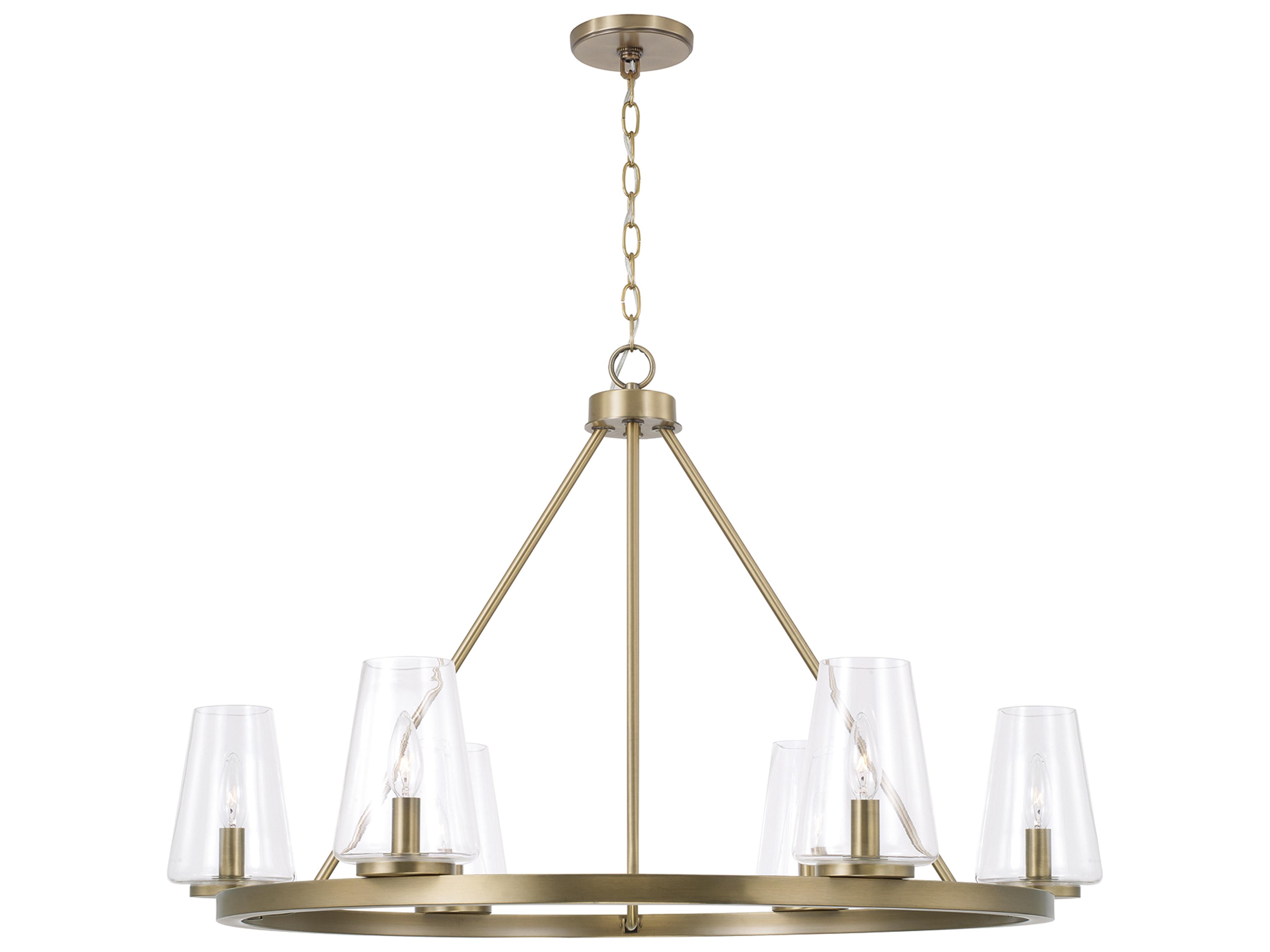 Aaron 6-light Aged Brass Glass Candelabra Round Chandelier