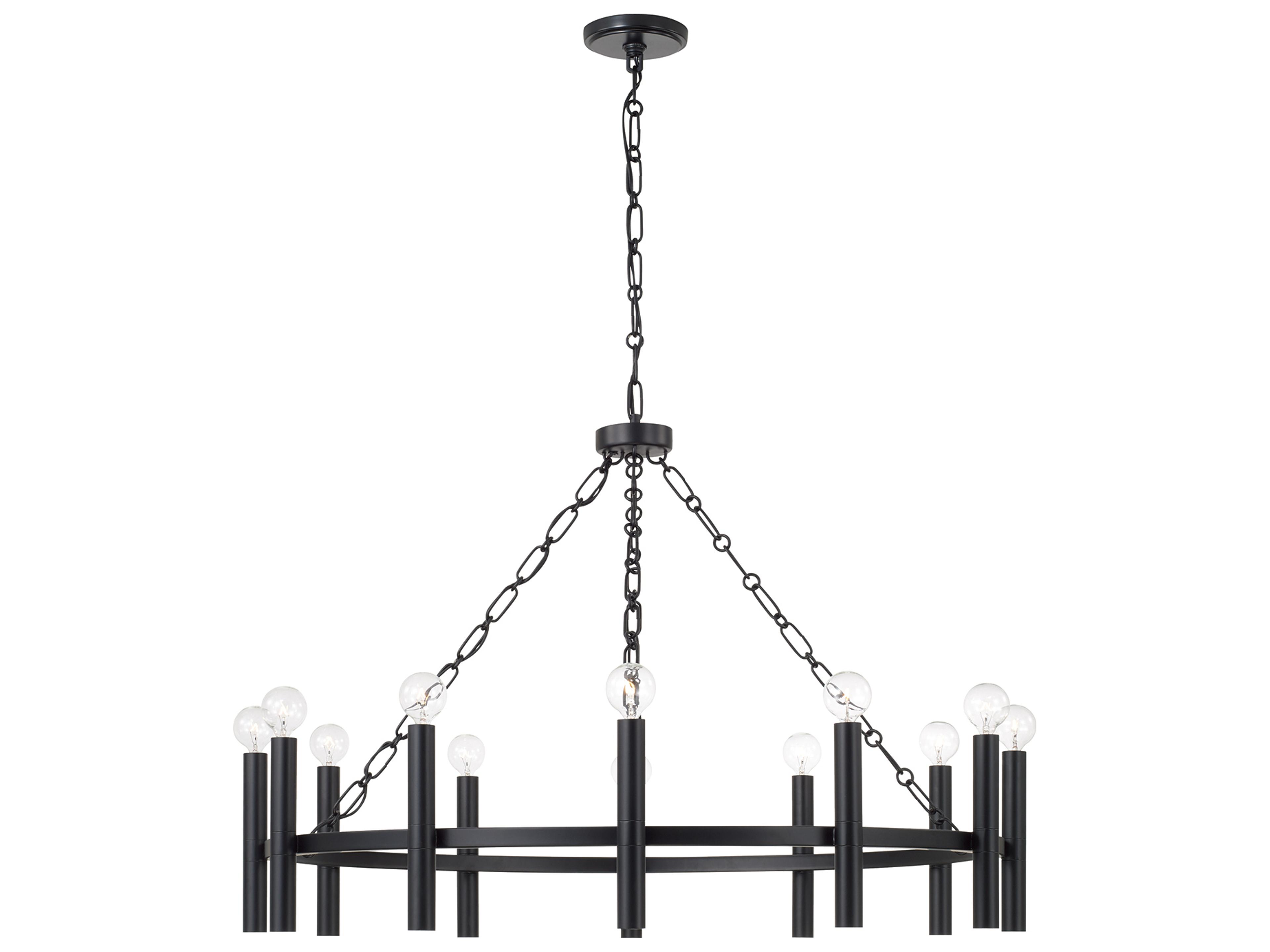 Winton 12-light Matte Black Candelabra Round Chandelier