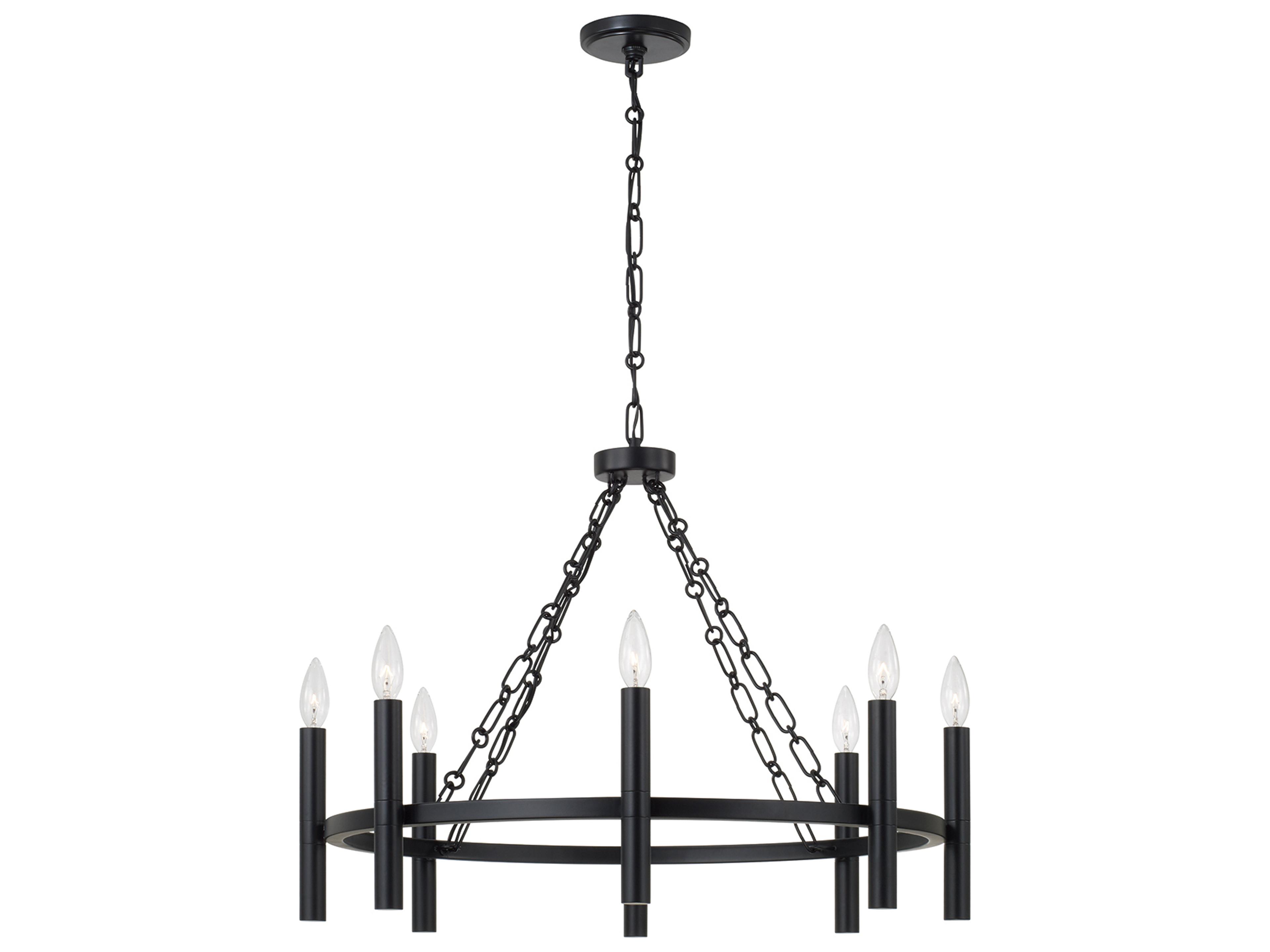 Winton 8-light Matte Black Candelabra Round Chandelier