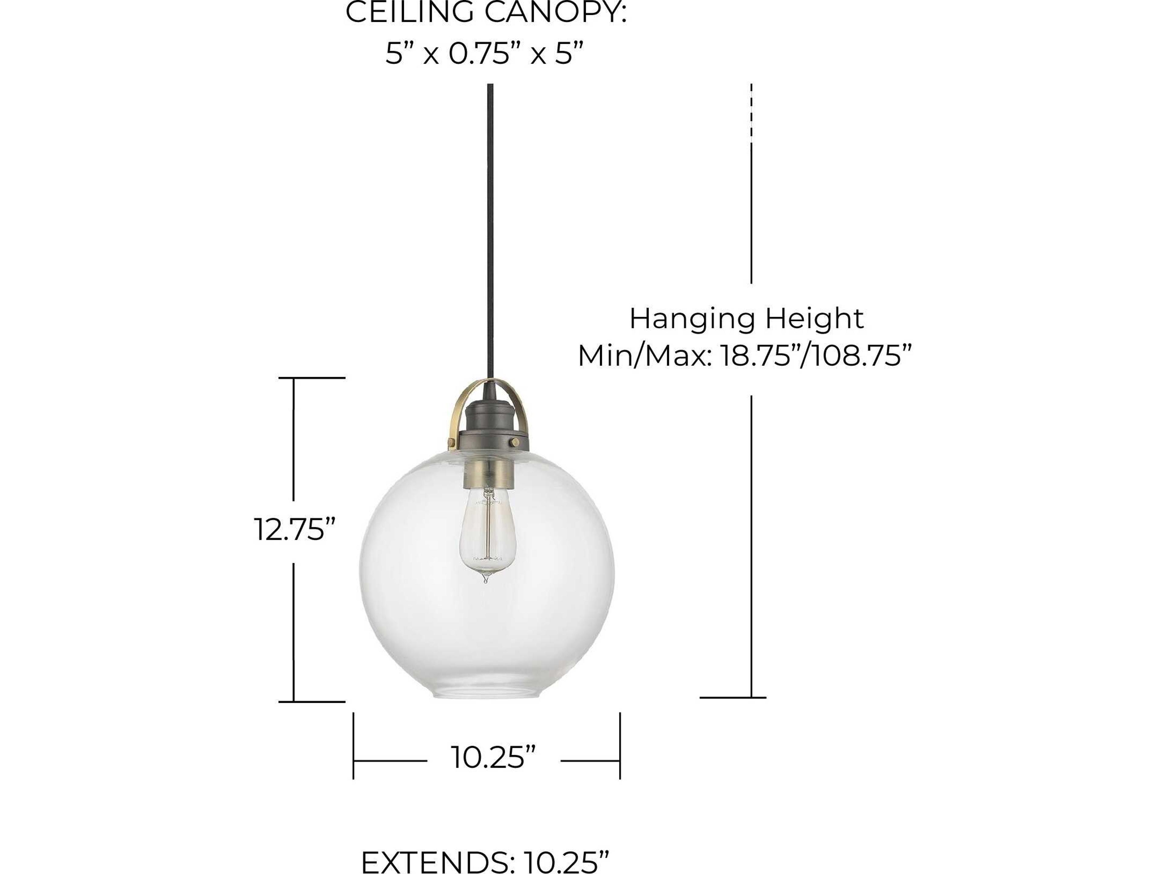 Capital Lighting 1-Light Graphite And Aged Brass Glass Globe Mini Pendant
