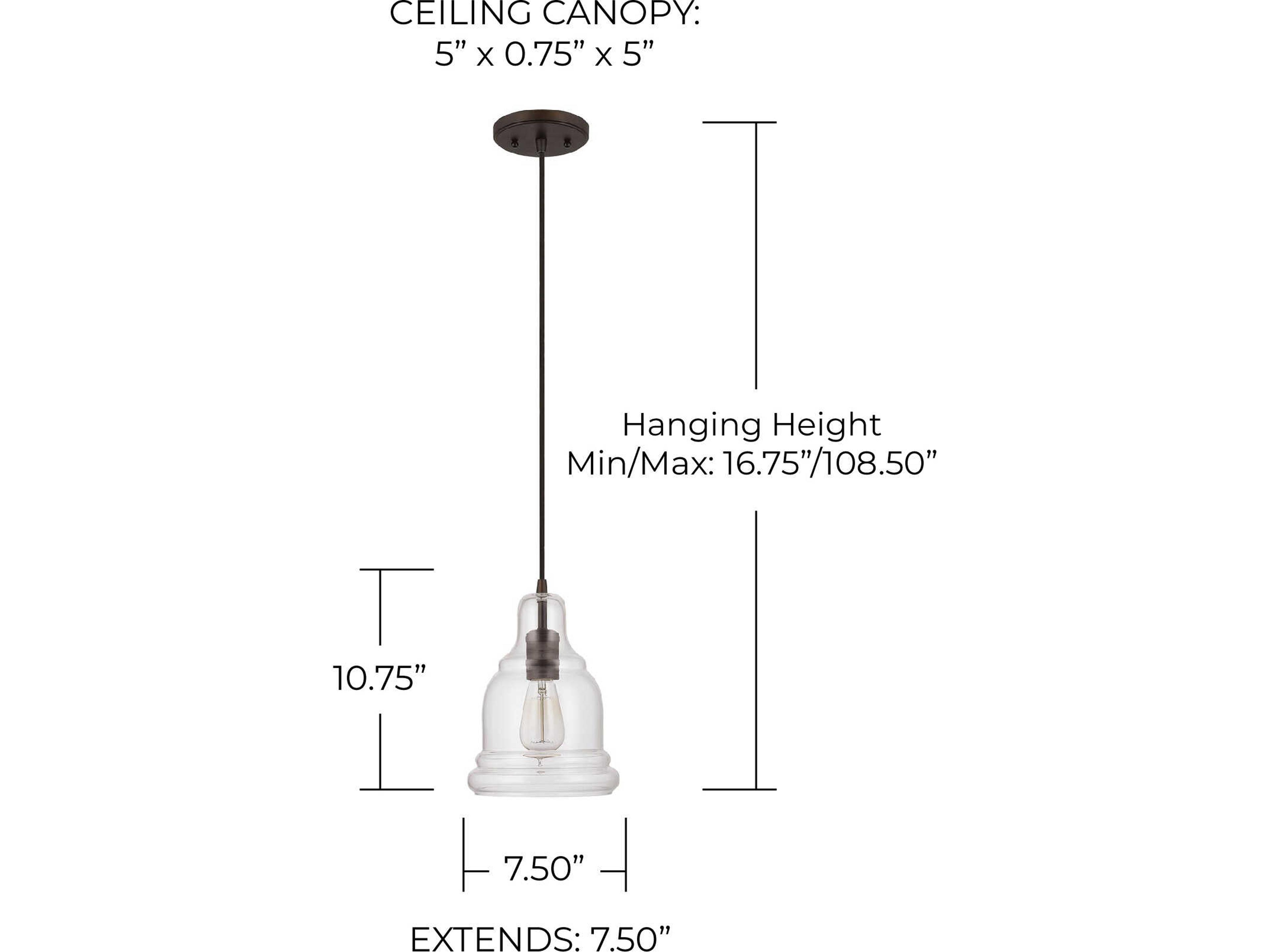 Capital Lighting 1-Light Burnished Bronze Glass Bell Mini Pendant