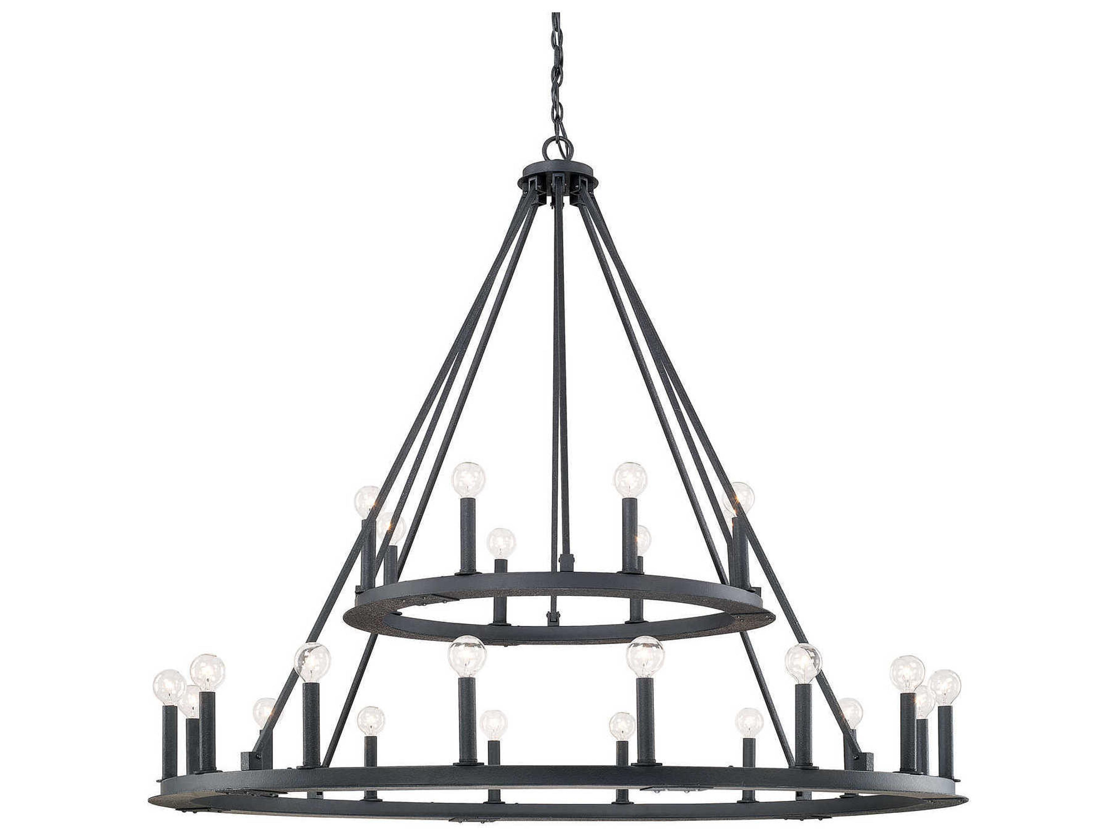 Pearson 24-Light Black Iron Round Tiered Chandelier