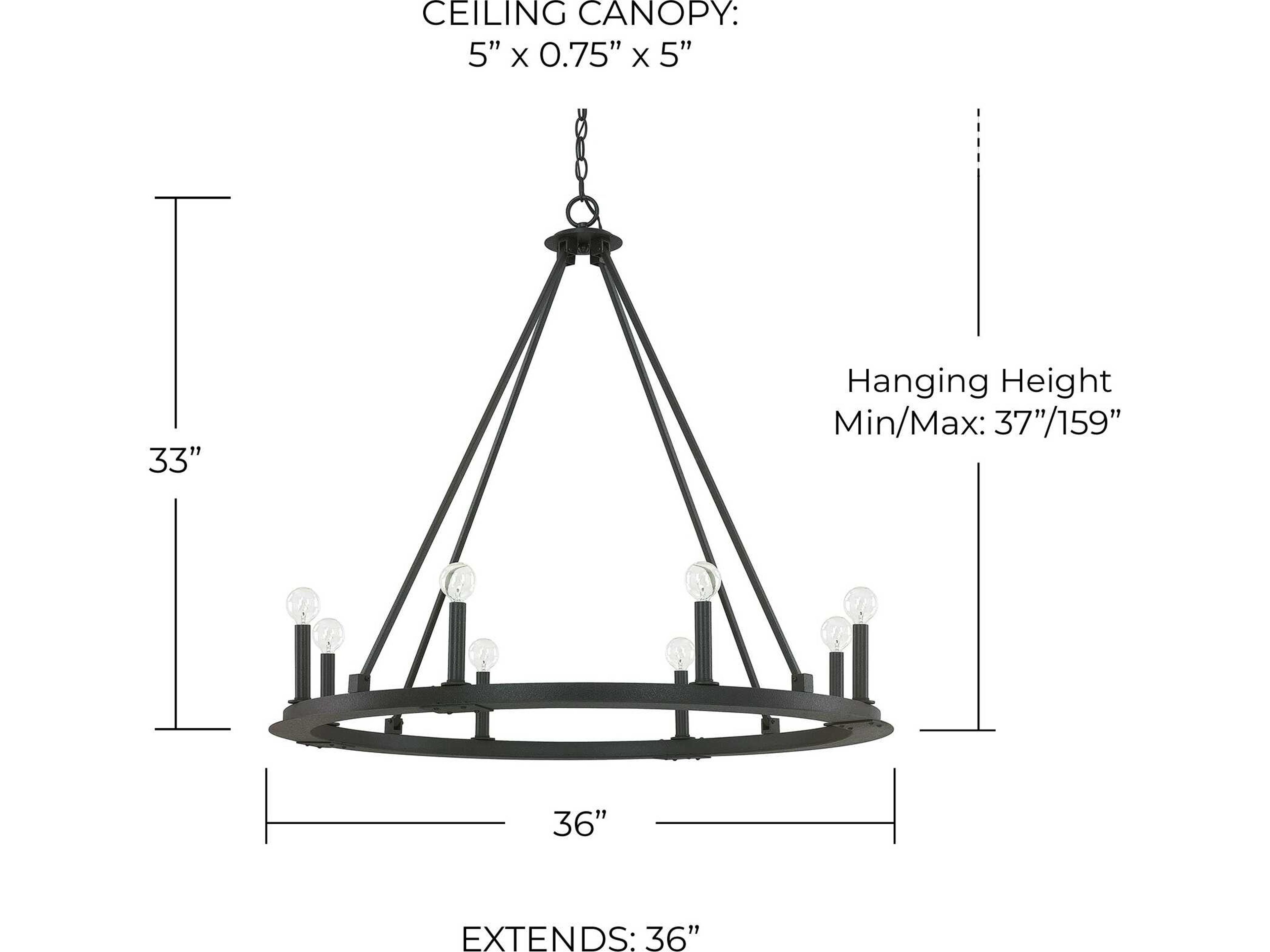 Capital Lighting Pearson 8-Light Black Iron Candelabra Round Chandelier